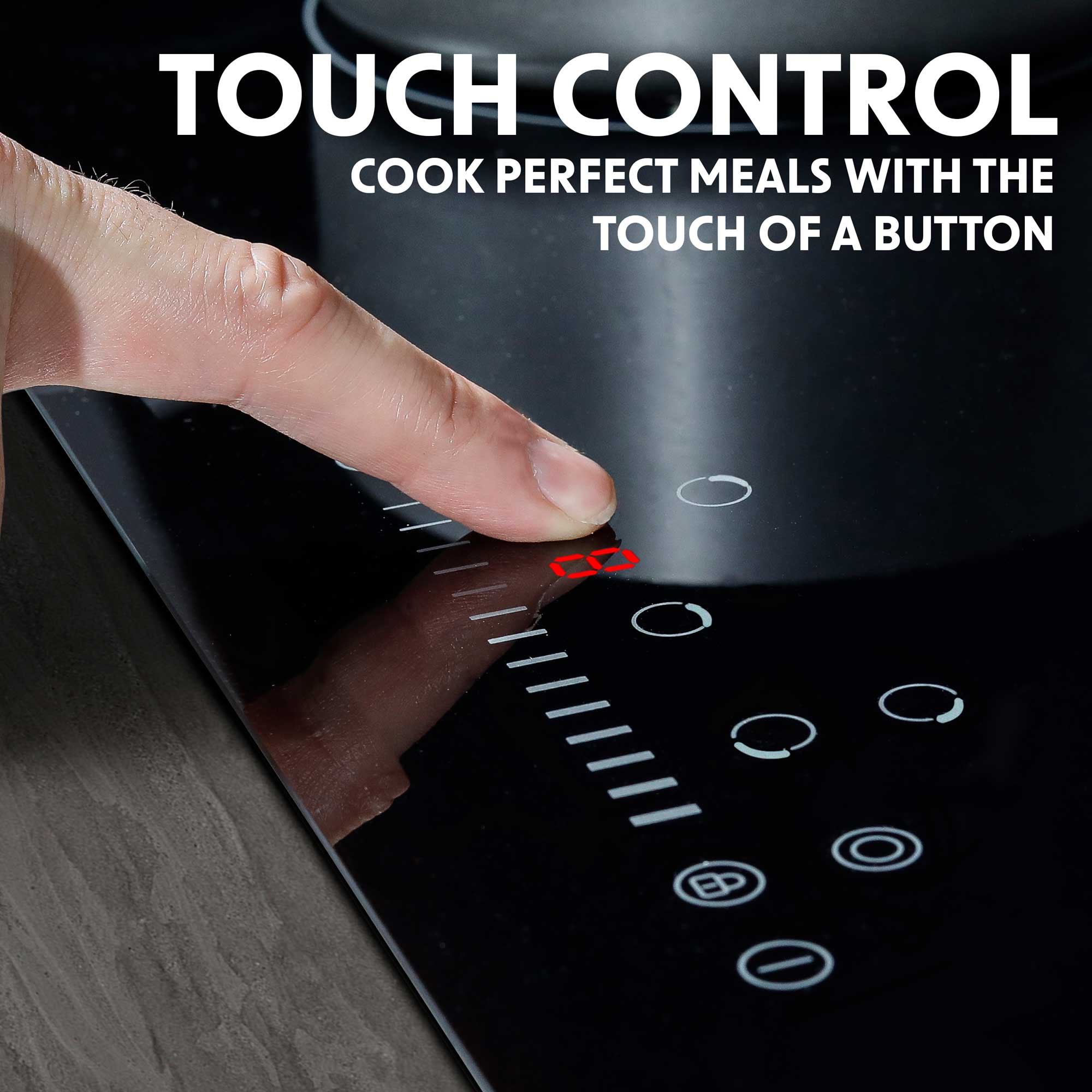 Baridi DH175 Ceramic Hob Action shot - touch - controls