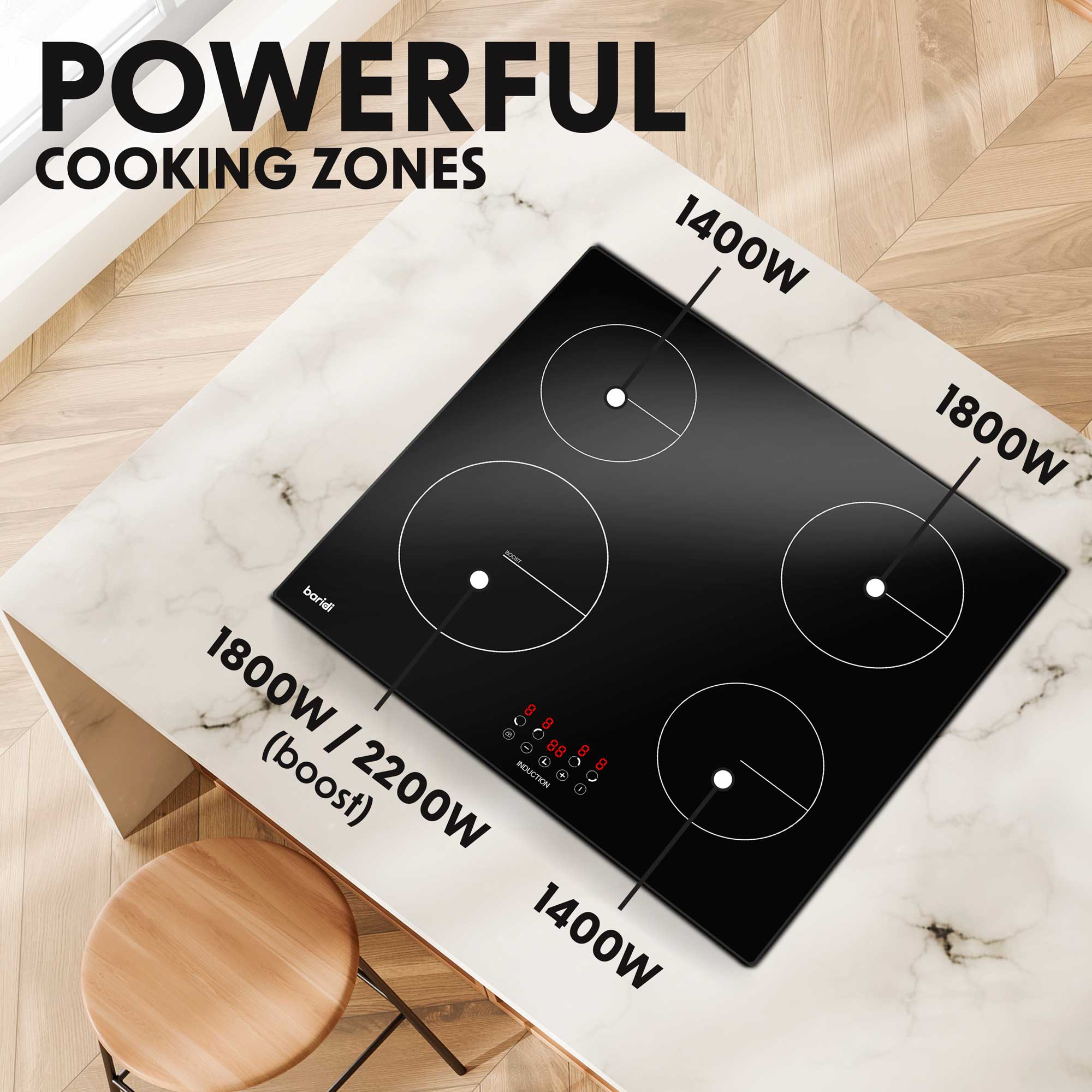 Baridi DH176 Induction Hobs Action shot - cooking - zones - 2nd perspective