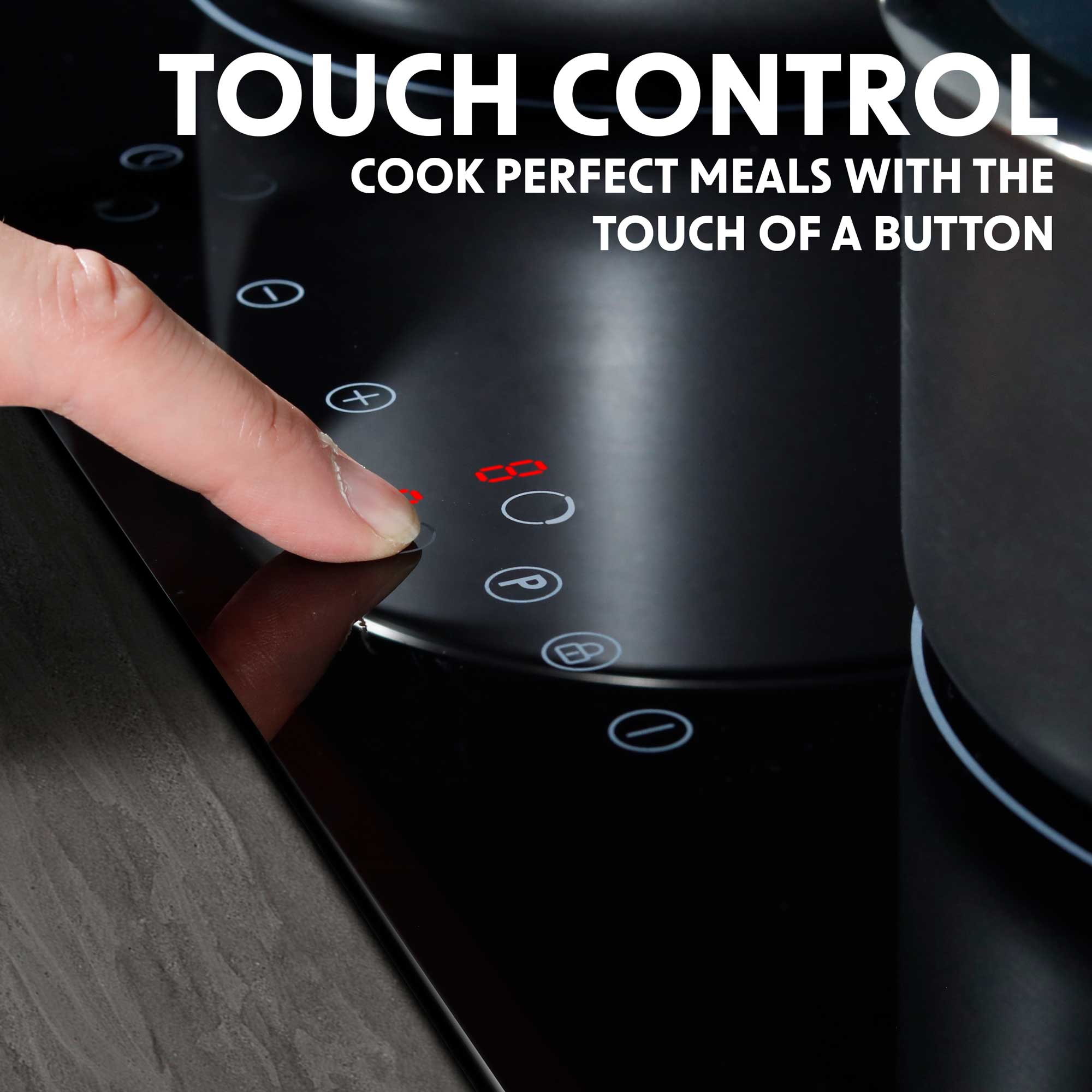 Baridi DH177 Induction Hobs Action shot - touch - controls