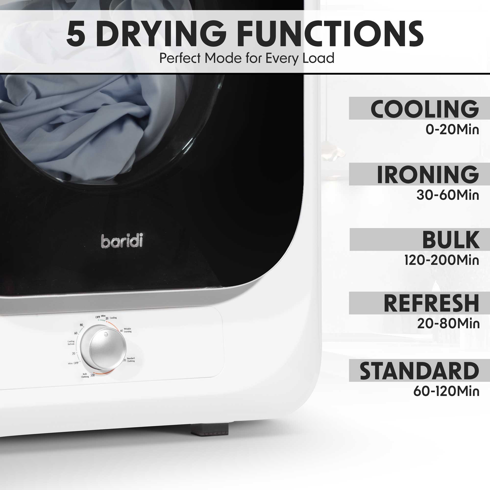 Baridi DH192 Tumble Dryers Action shot - modes - infogrpahic