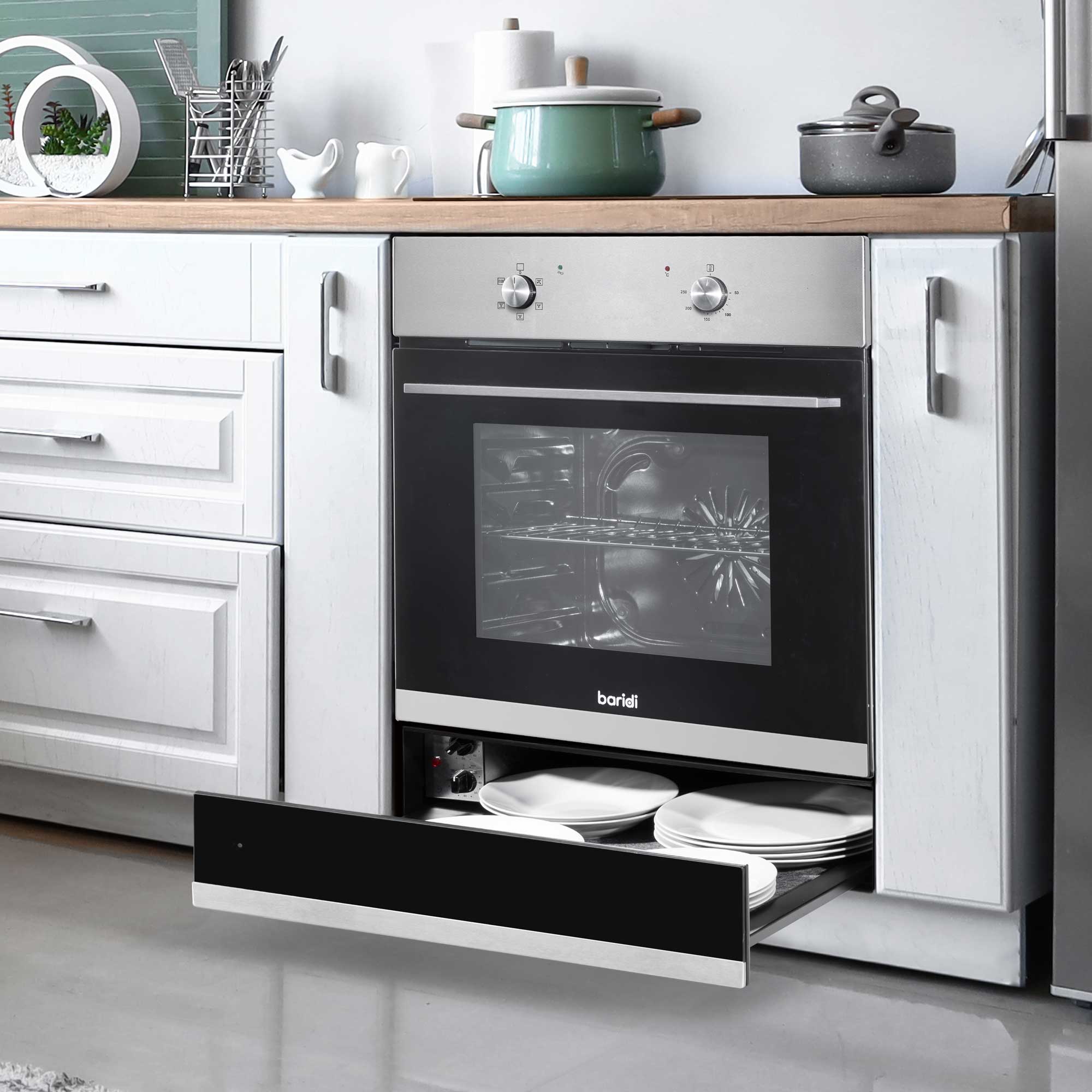 Baridi DH202 Warming Drawer Action shot - open - with dh125