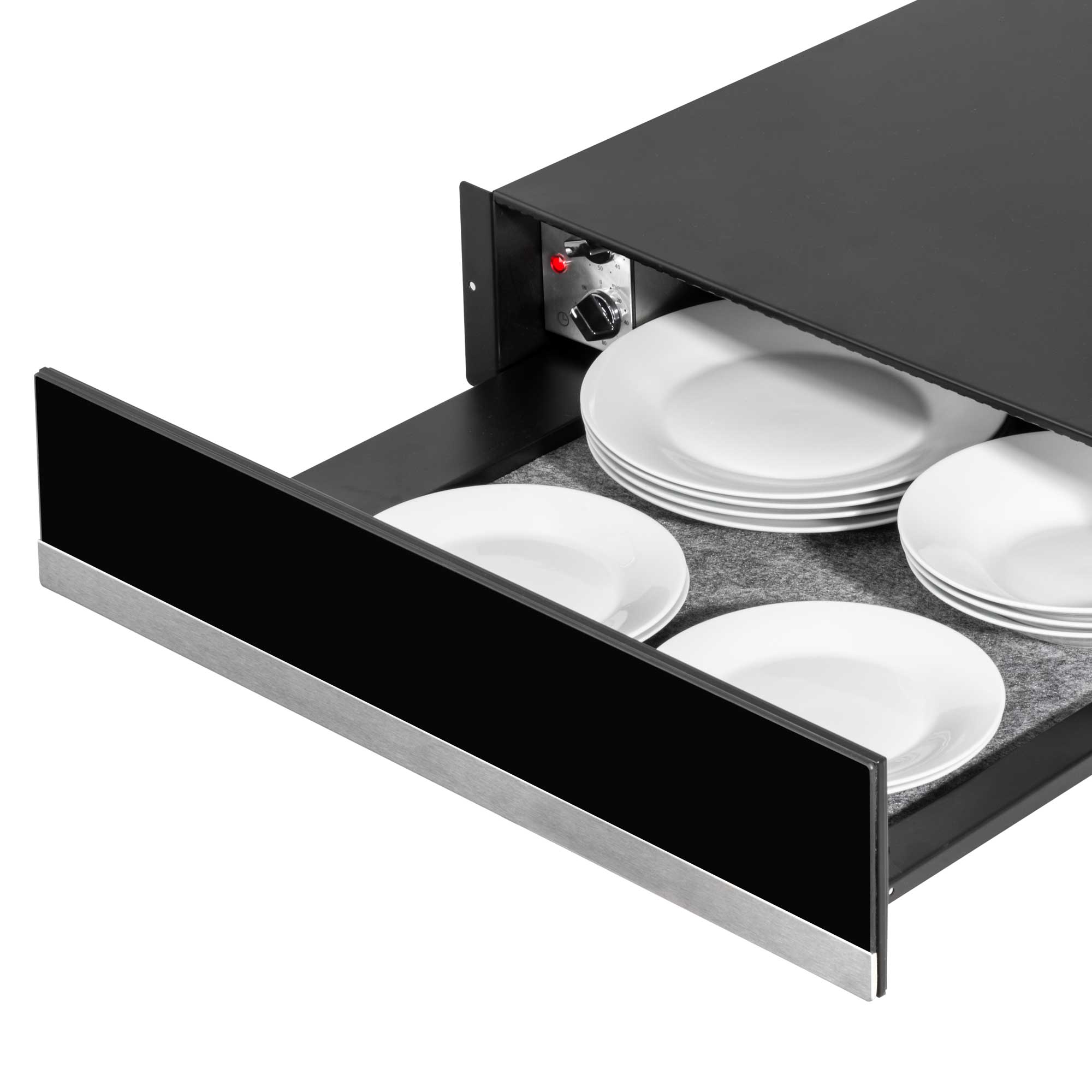Baridi DH202 Warming Drawer Action shot - with plates