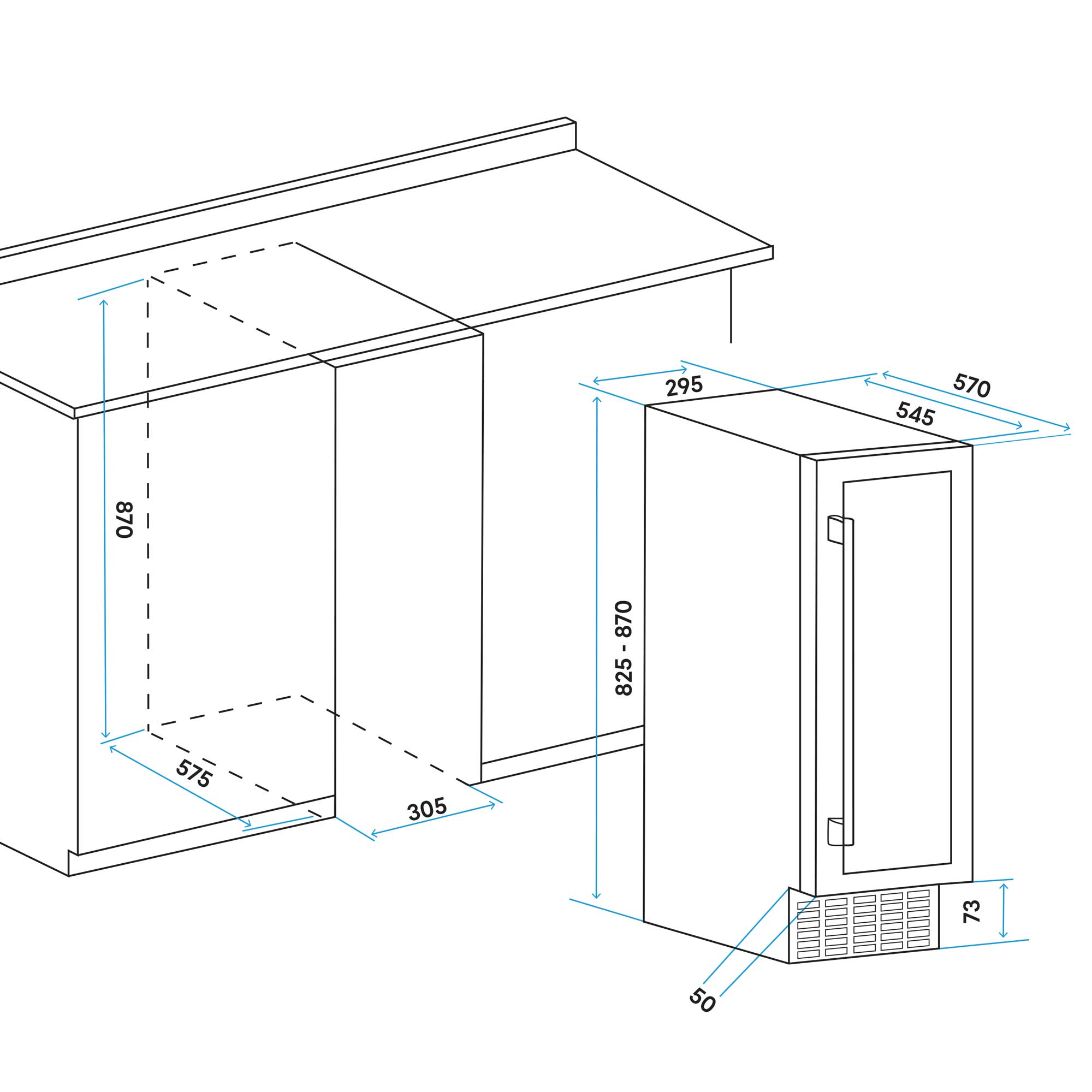 Baridi DH203 Wine Fridges Action shot - dimensions
