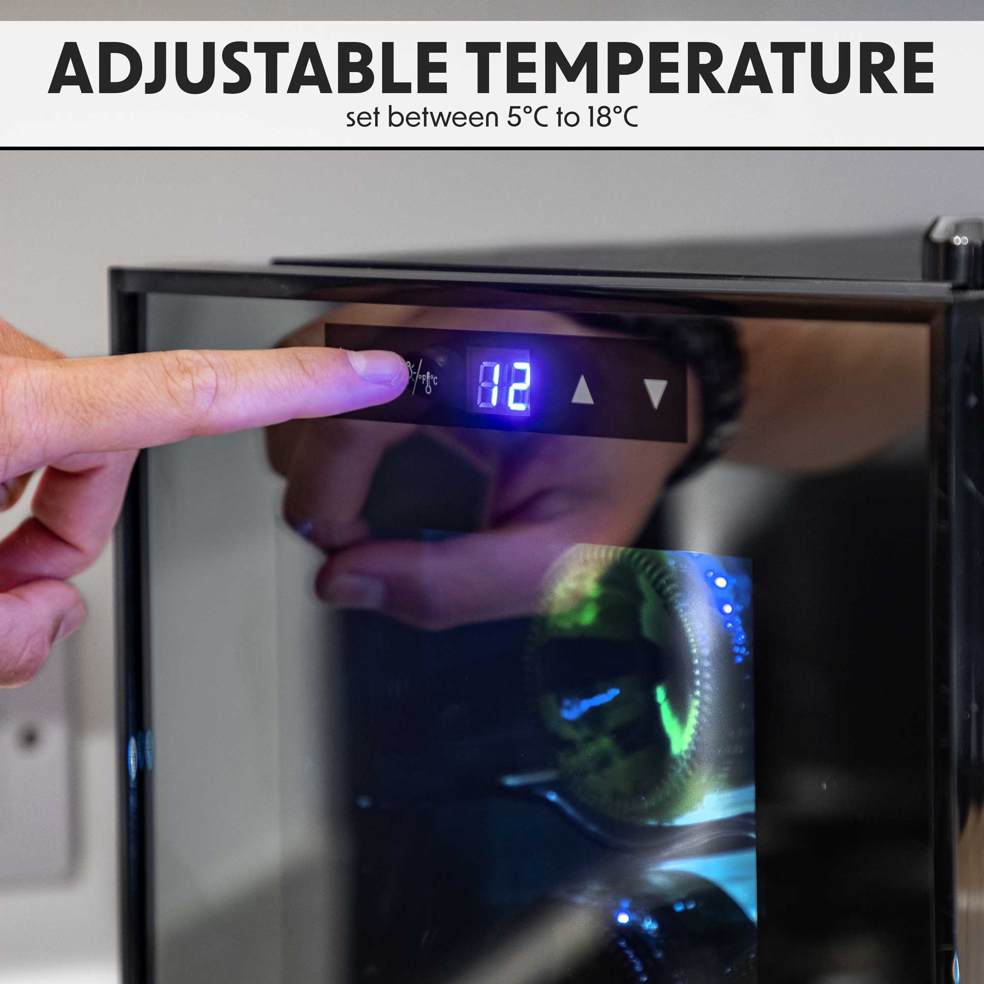 Baridi DH217 Wine Fridges Action shot - adjustable-temperature - infographic