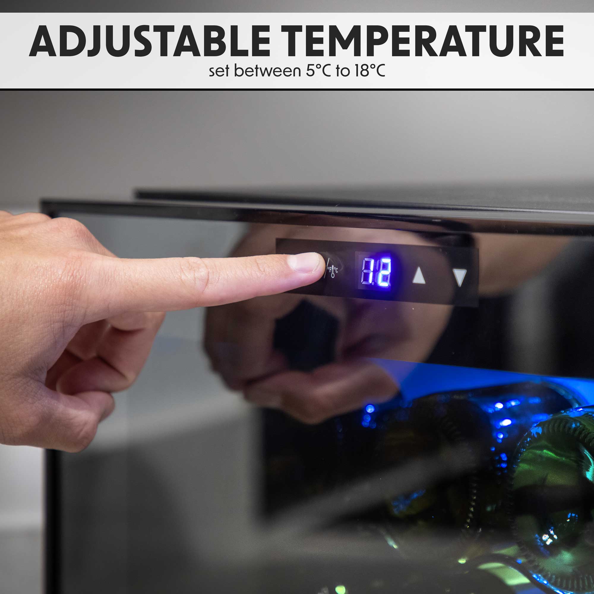 Baridi DH218 Wine Fridges Action shot - adjustable-temperature - infographic