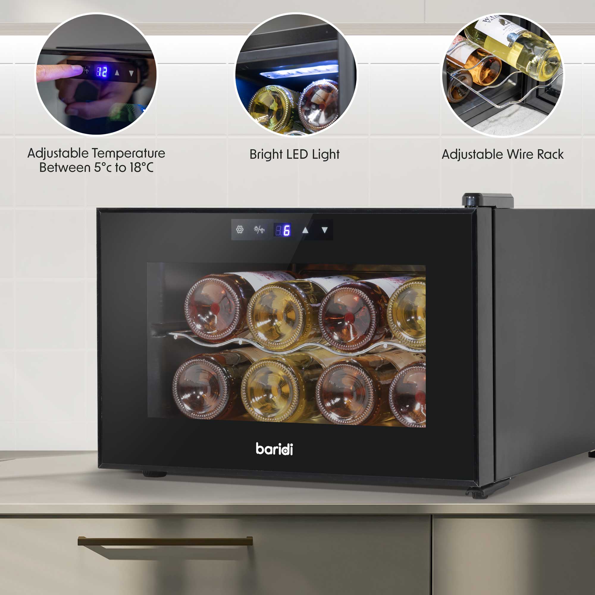 Baridi DH218 Wine Fridges Action shot - summary - infographics