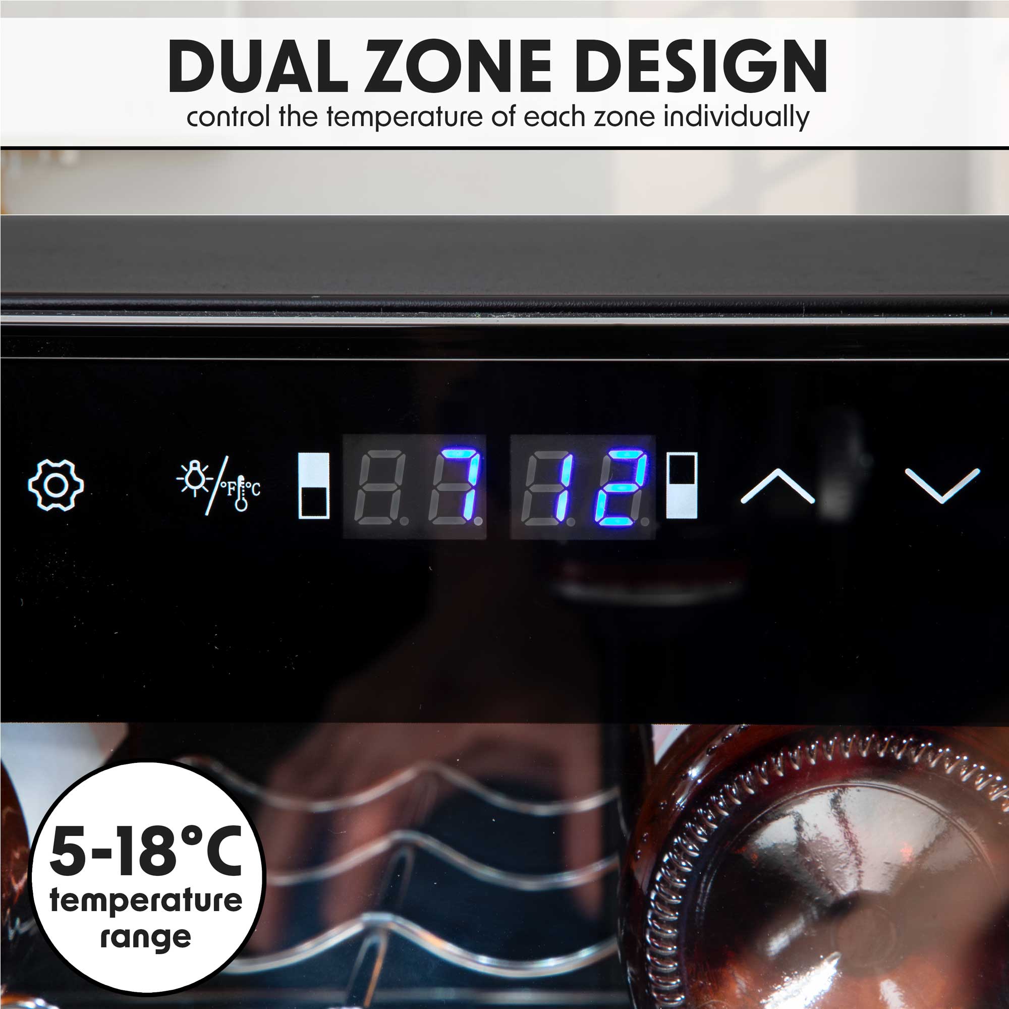 Baridi DH236 Wine Fridges Action shot - dual - zone - infographics