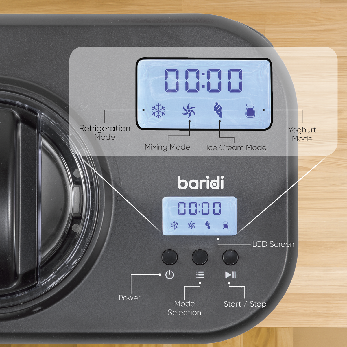Baridi 1L Ice Cream Machine with Fast Freeze Compressor Cooling - DH238