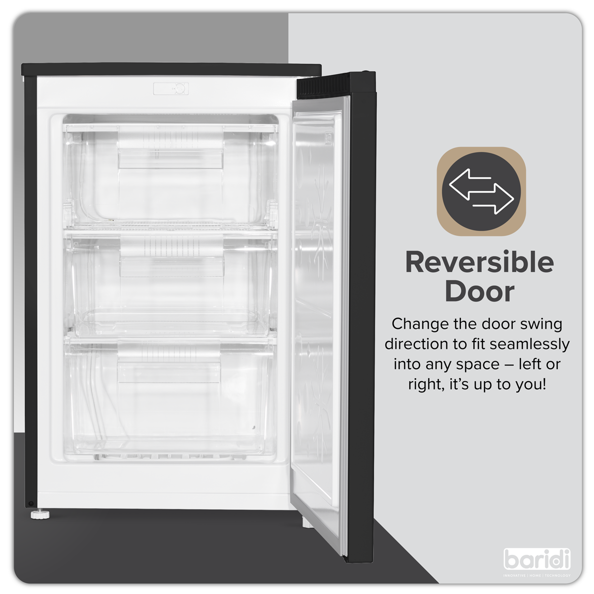 Baridi 55cm Undercounter Freezer with Adjustable Thermostat, 85L, Black - DH251