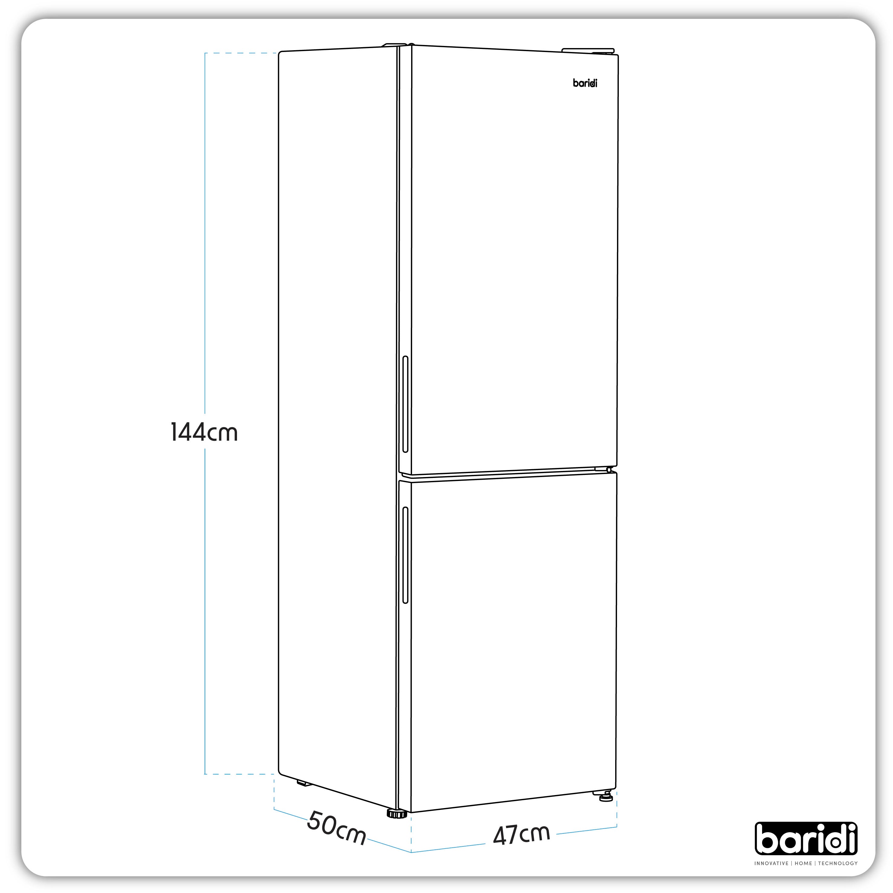 Baridi DH252 Fridge Freezer Action shot - dimension diagram
