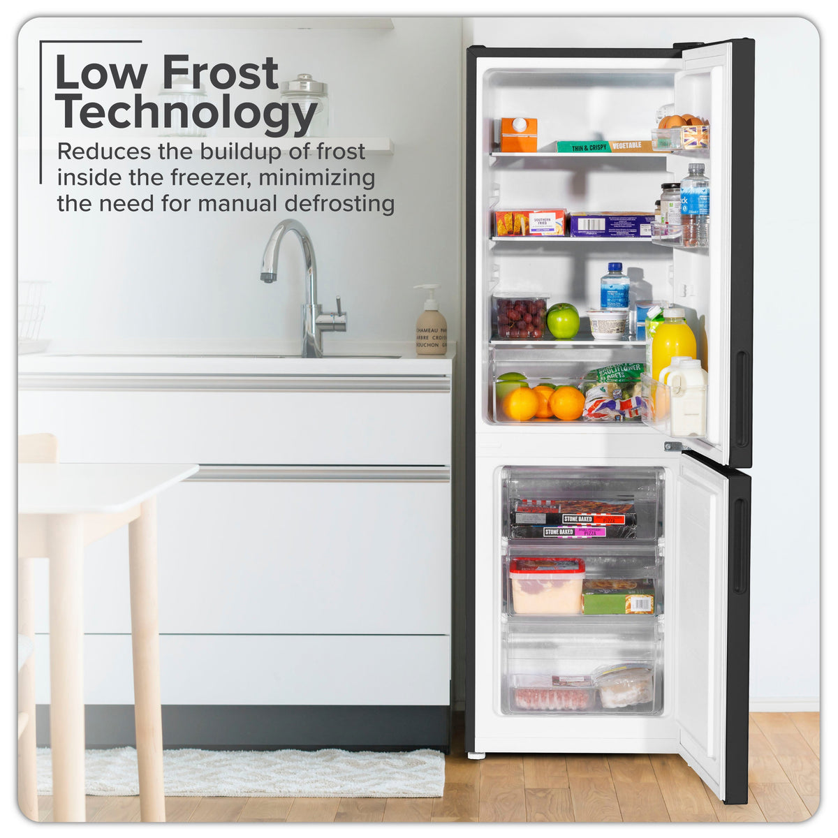 Baridi DH253 Fridge Freezer Action shot - lifestyle - infographic
