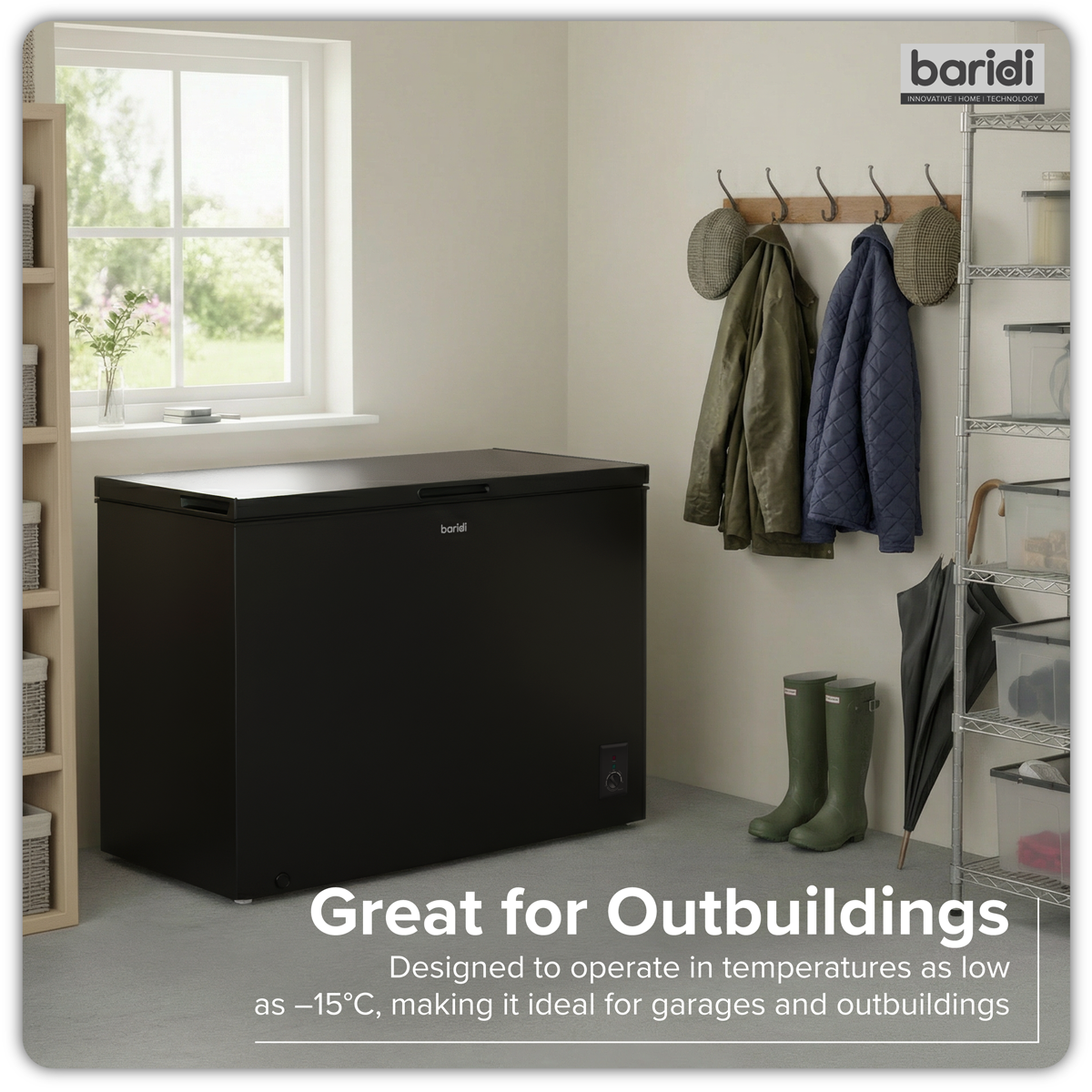Baridi 254L Freestanding Chest Freezer with Adjustable Thermostat - Black- DH259