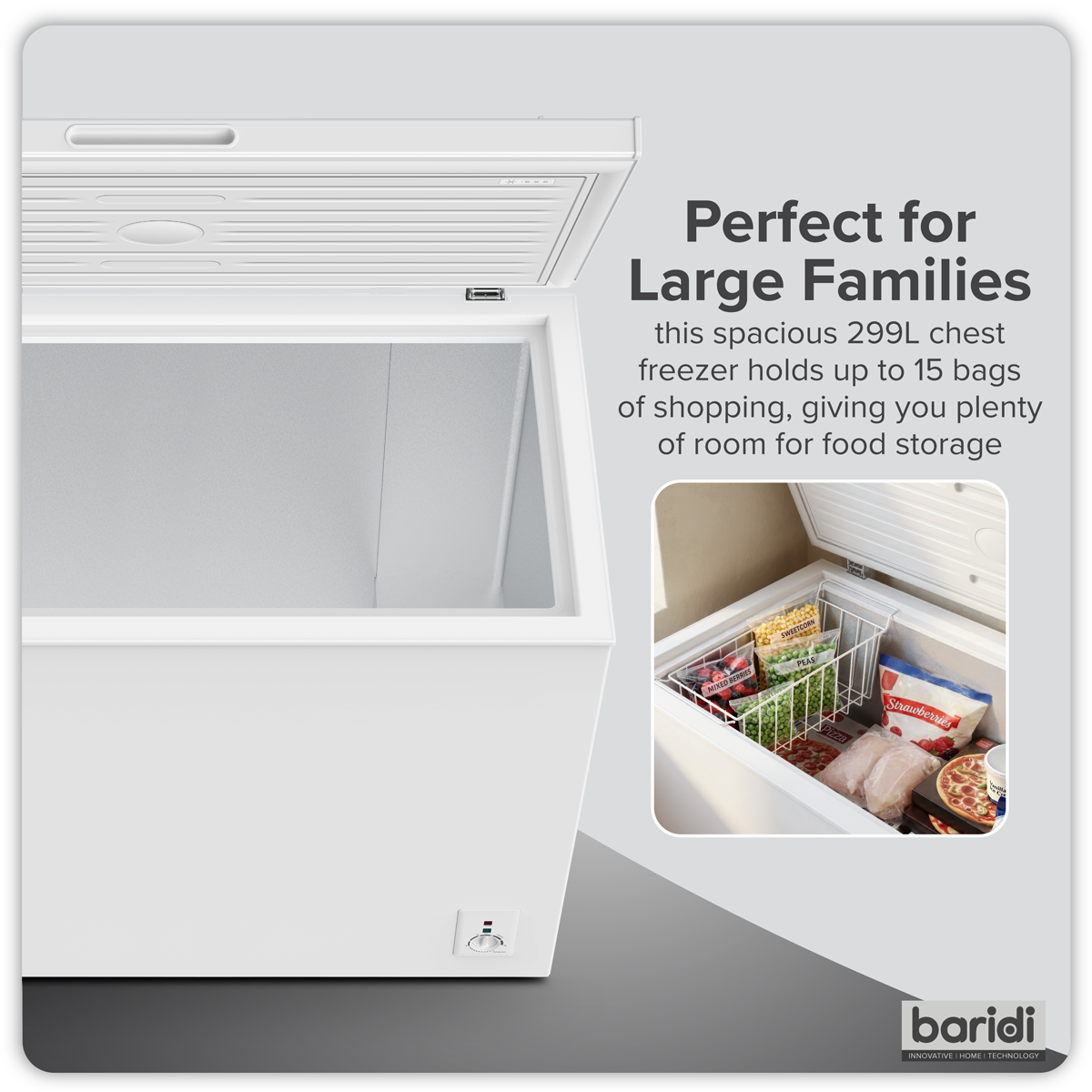 Baridi 299L Freestanding Chest Freezer with Adjustable Thermostat - White - DH260