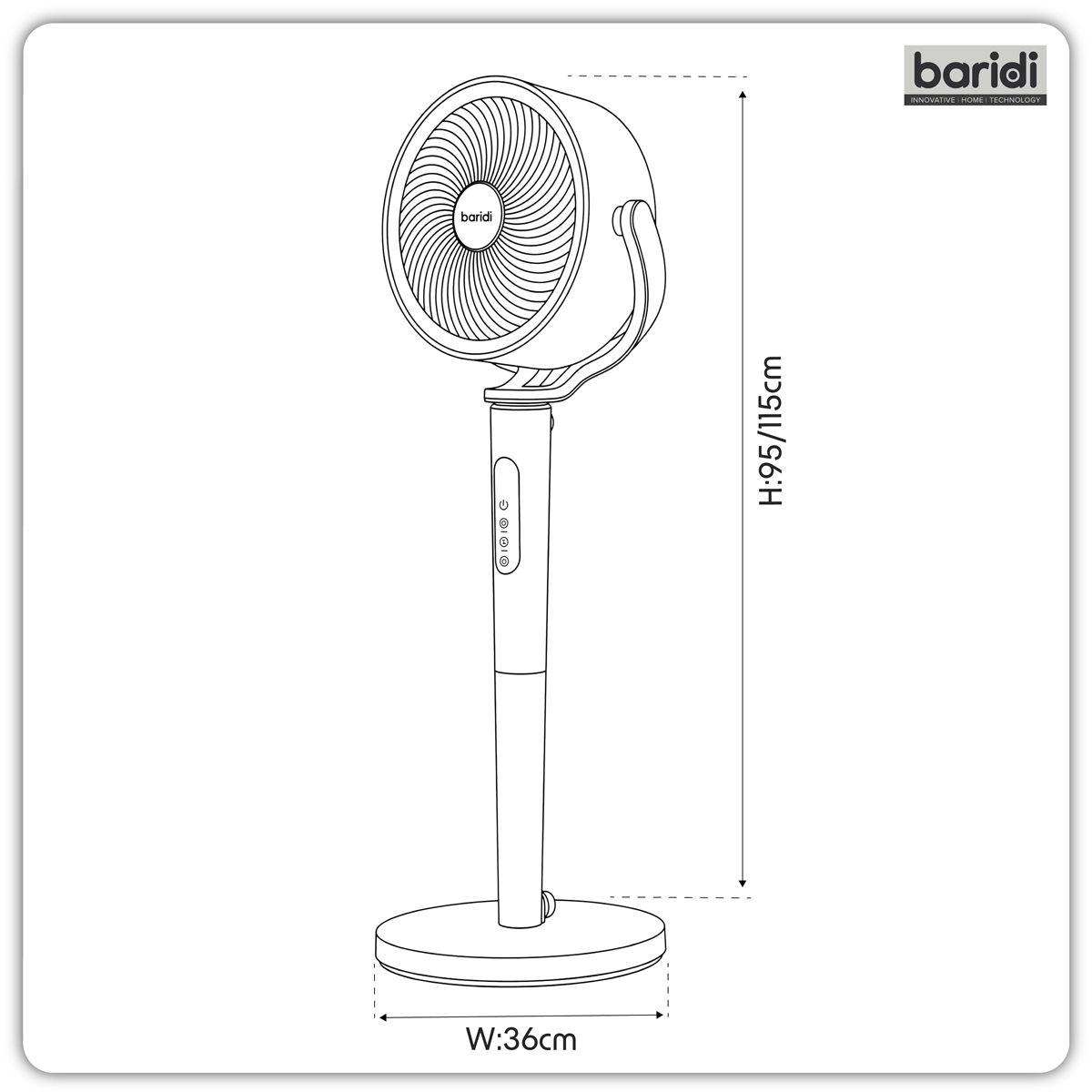 Baridi 12" Pedestal Fan with Remote Control, Back Light & 12hr Timer - Grey - DH264