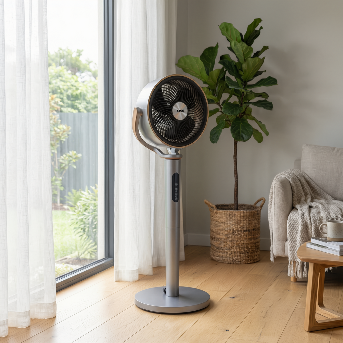 Baridi 12" Pedestal Fan with Remote Control, Back Light & 12hr Timer - Grey - DH264