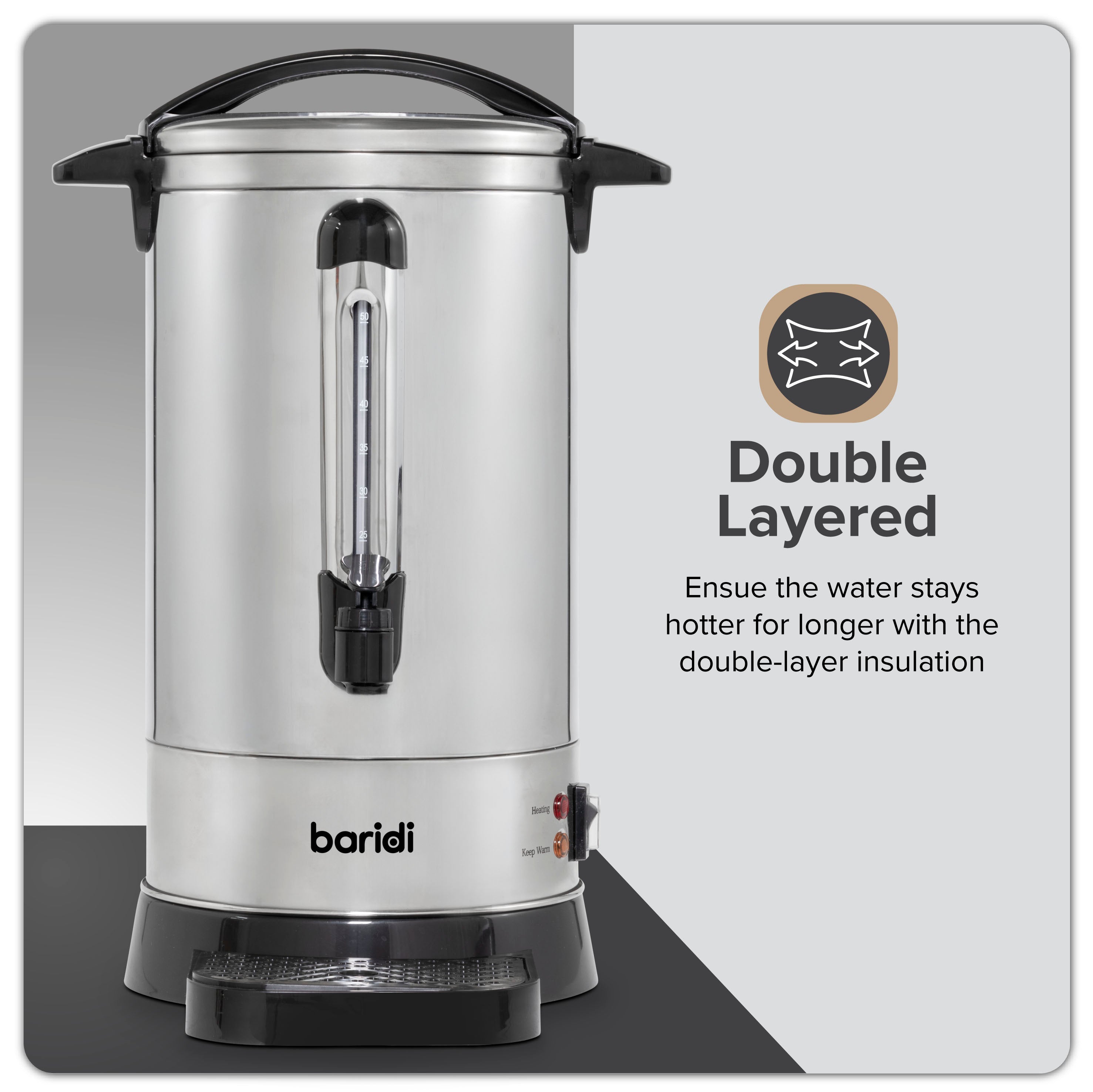 Baridi DH269 Hot Water Dispenser Action shot - infographic - icon - summary