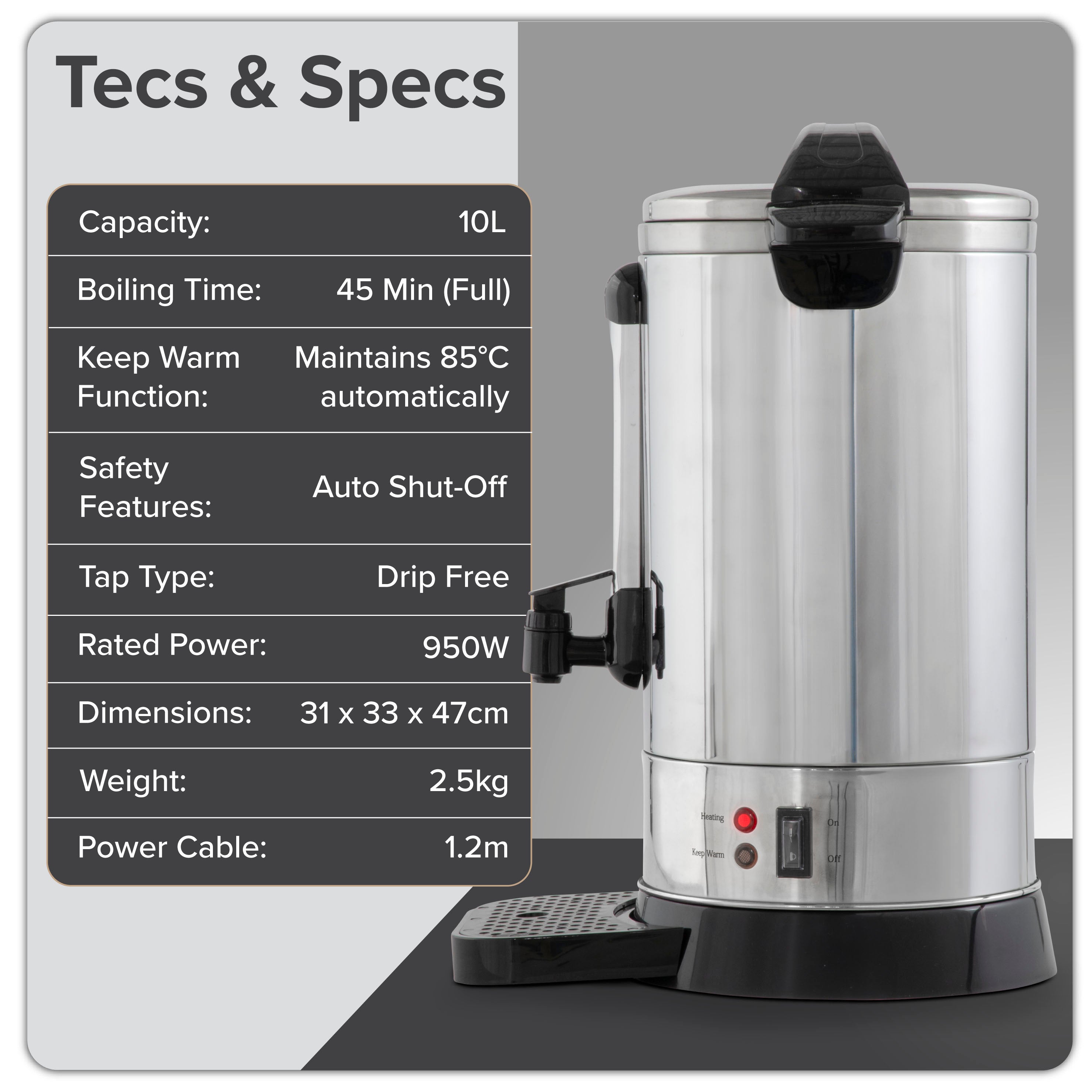 Baridi DH269 Hot Water Dispenser Action shot - infographic - tech - specs