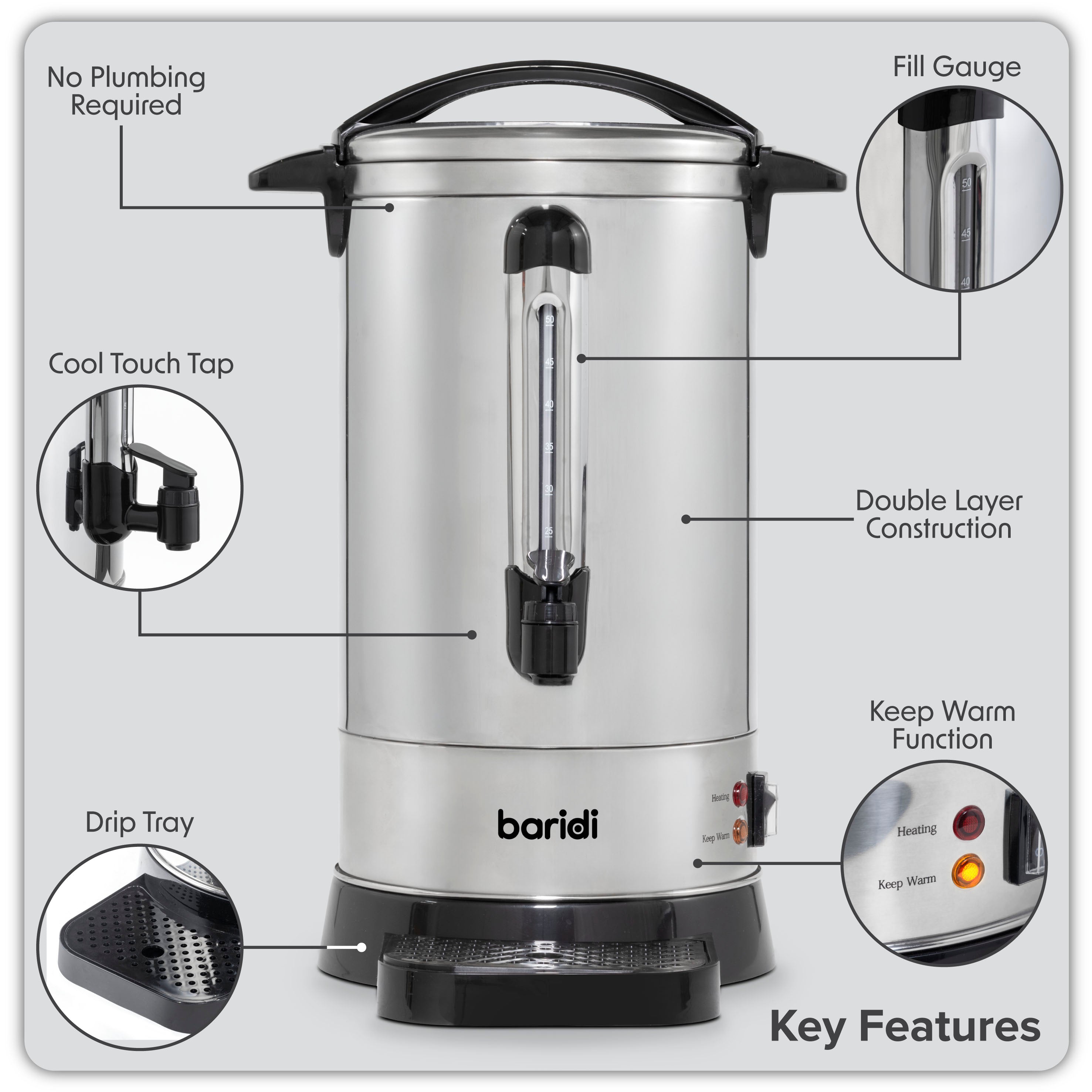 Baridi DH269 Hot Water Dispenser Action shot - key - features