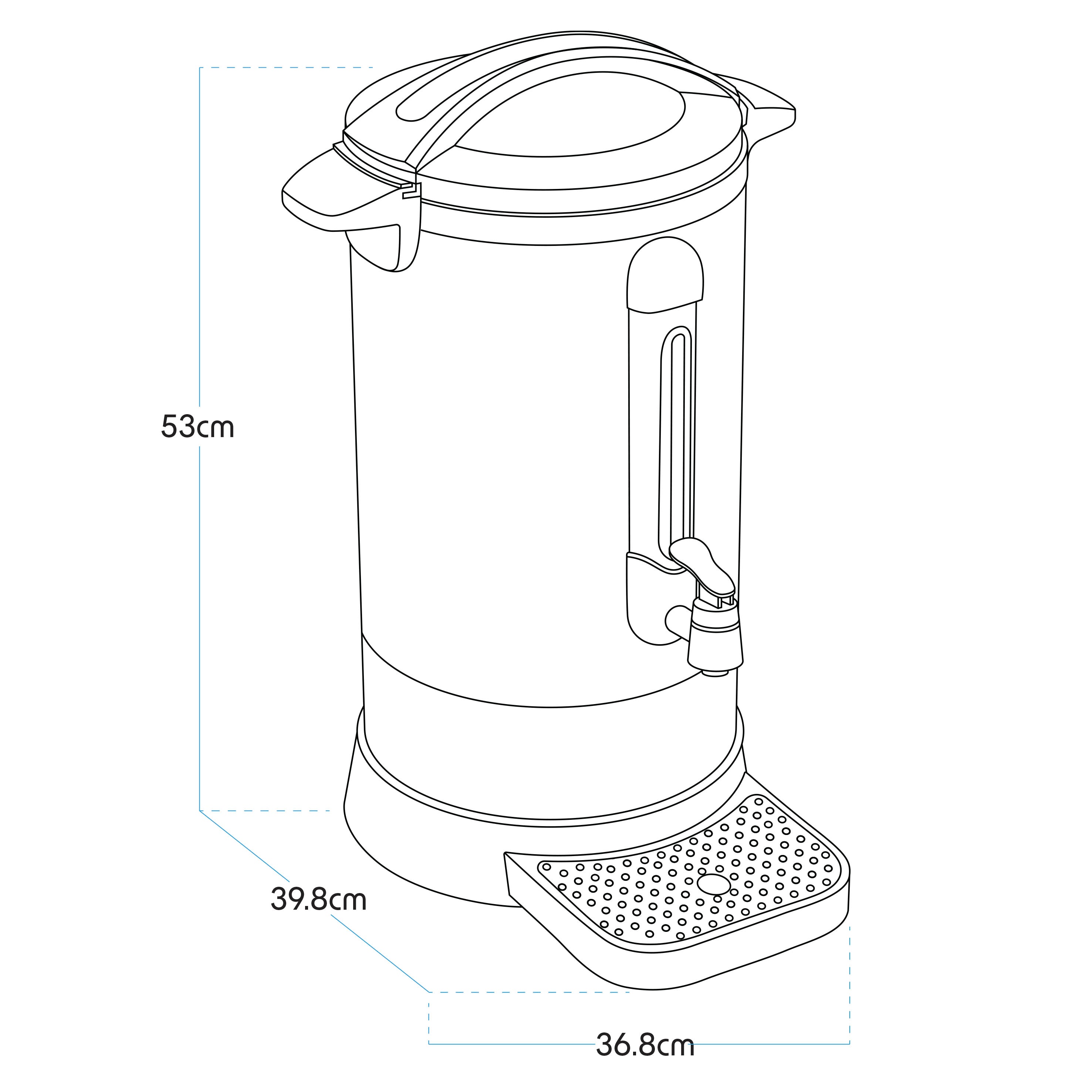 Baridi DH270 Hot Water Dispenser Action shot - dimension diagram