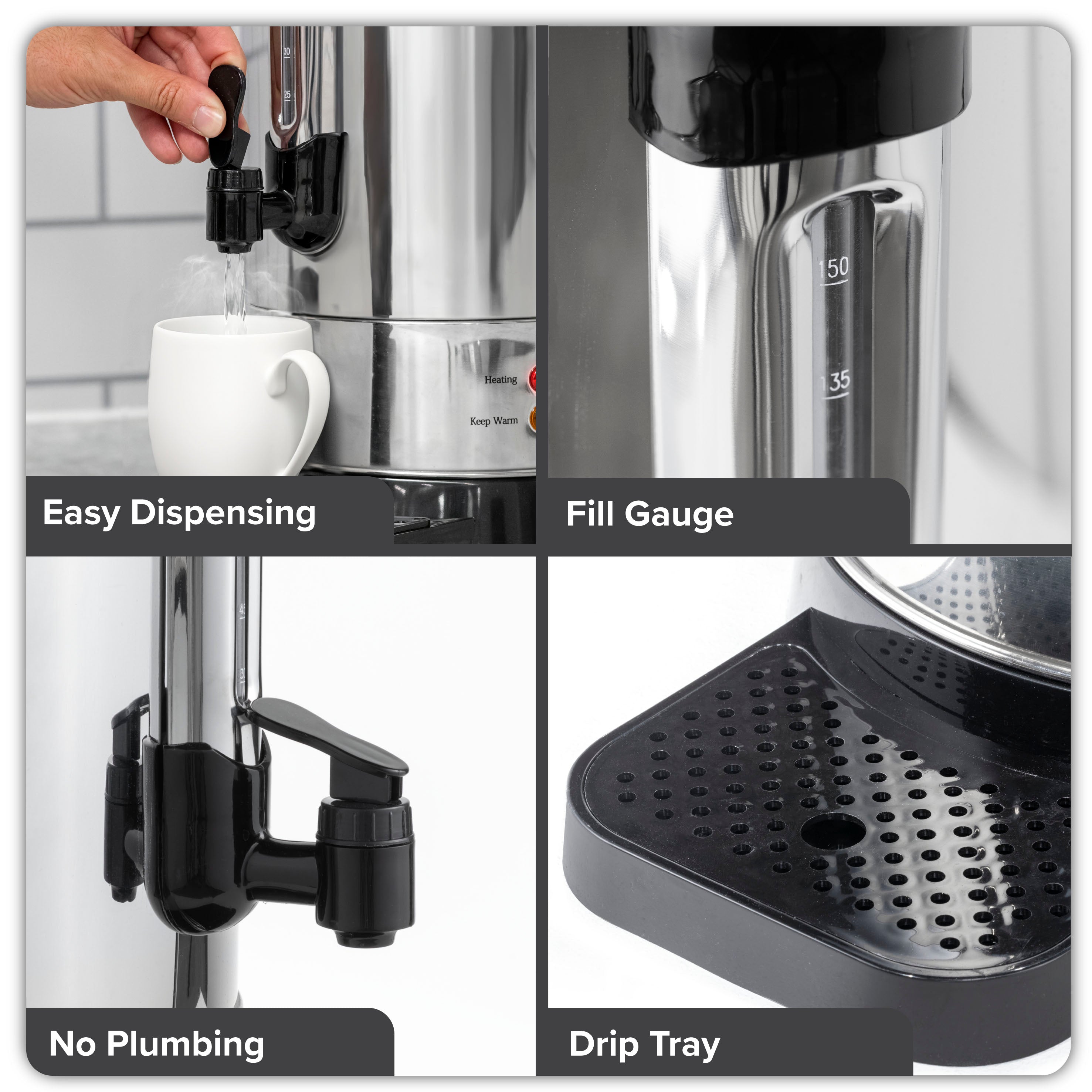 Baridi DH270 Hot Water Dispenser Action shot - infographic - multi - image