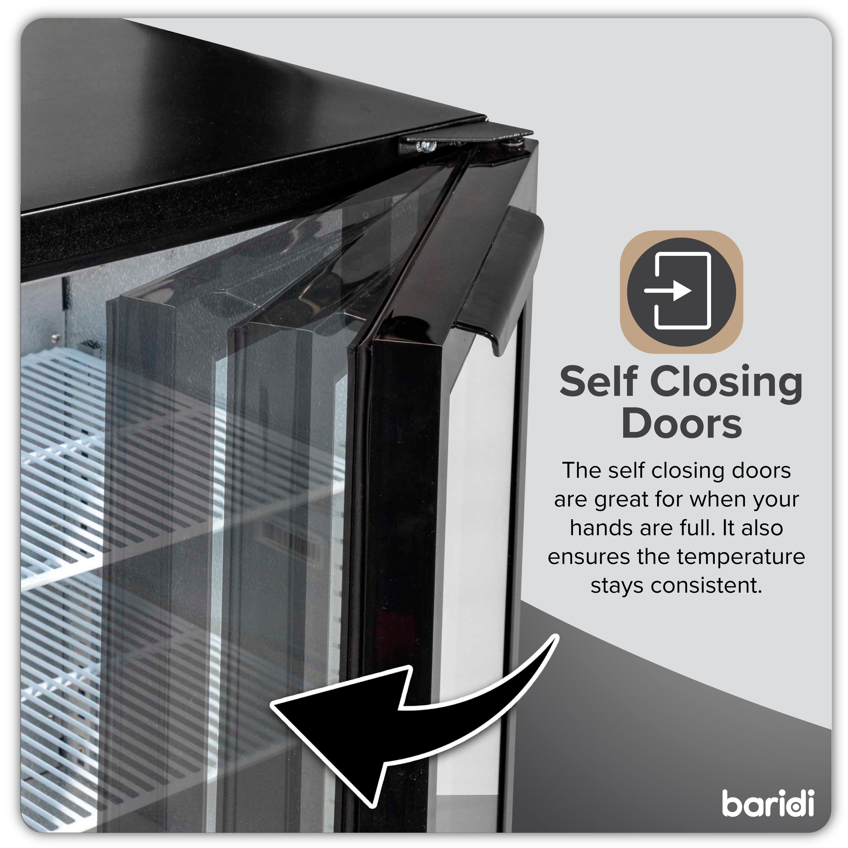 Baridi DH272 Drinks Fridge Action shot - infographic - icon - summary - 4th perspective