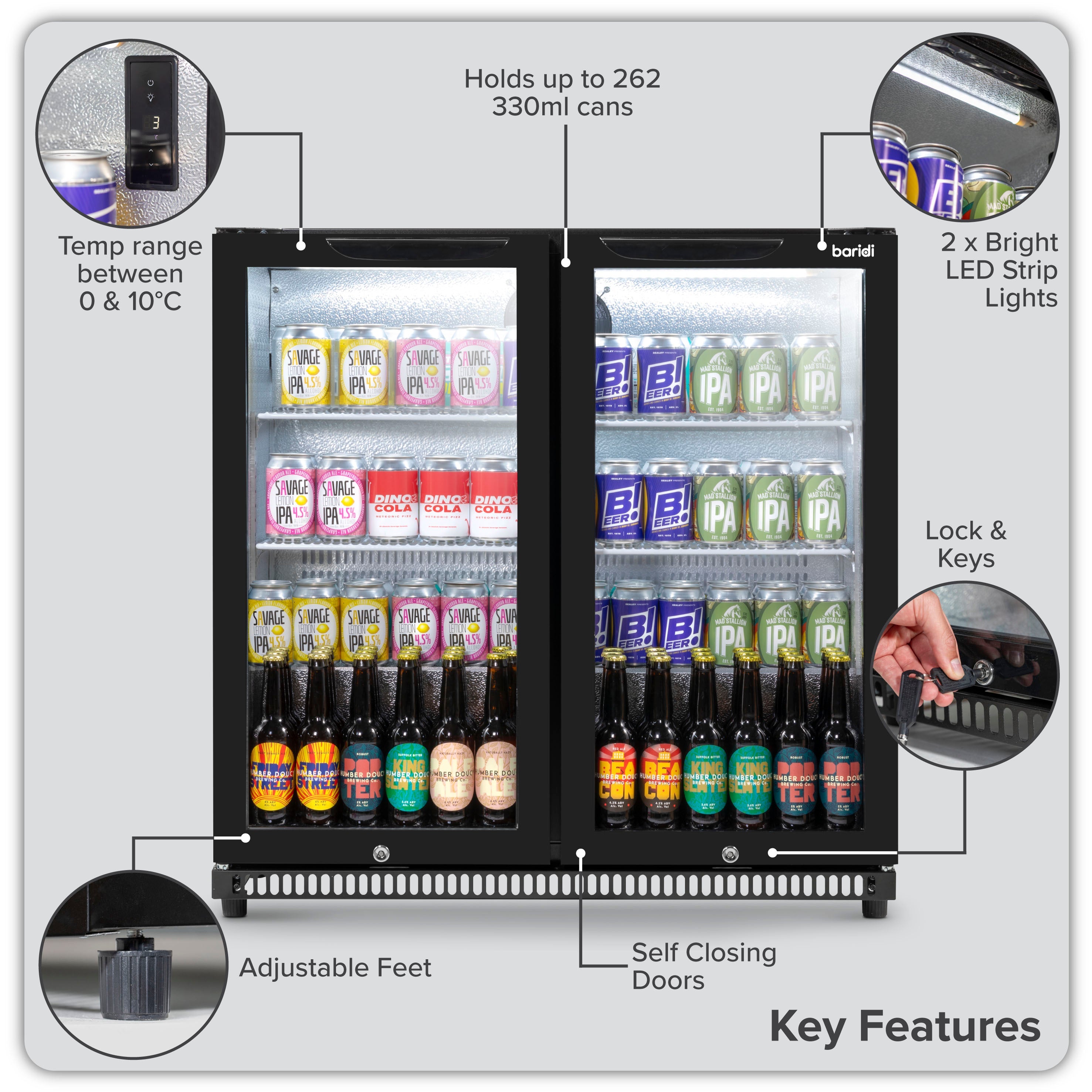 Baridi DH272 Drinks Fridge Action shot - key - features
