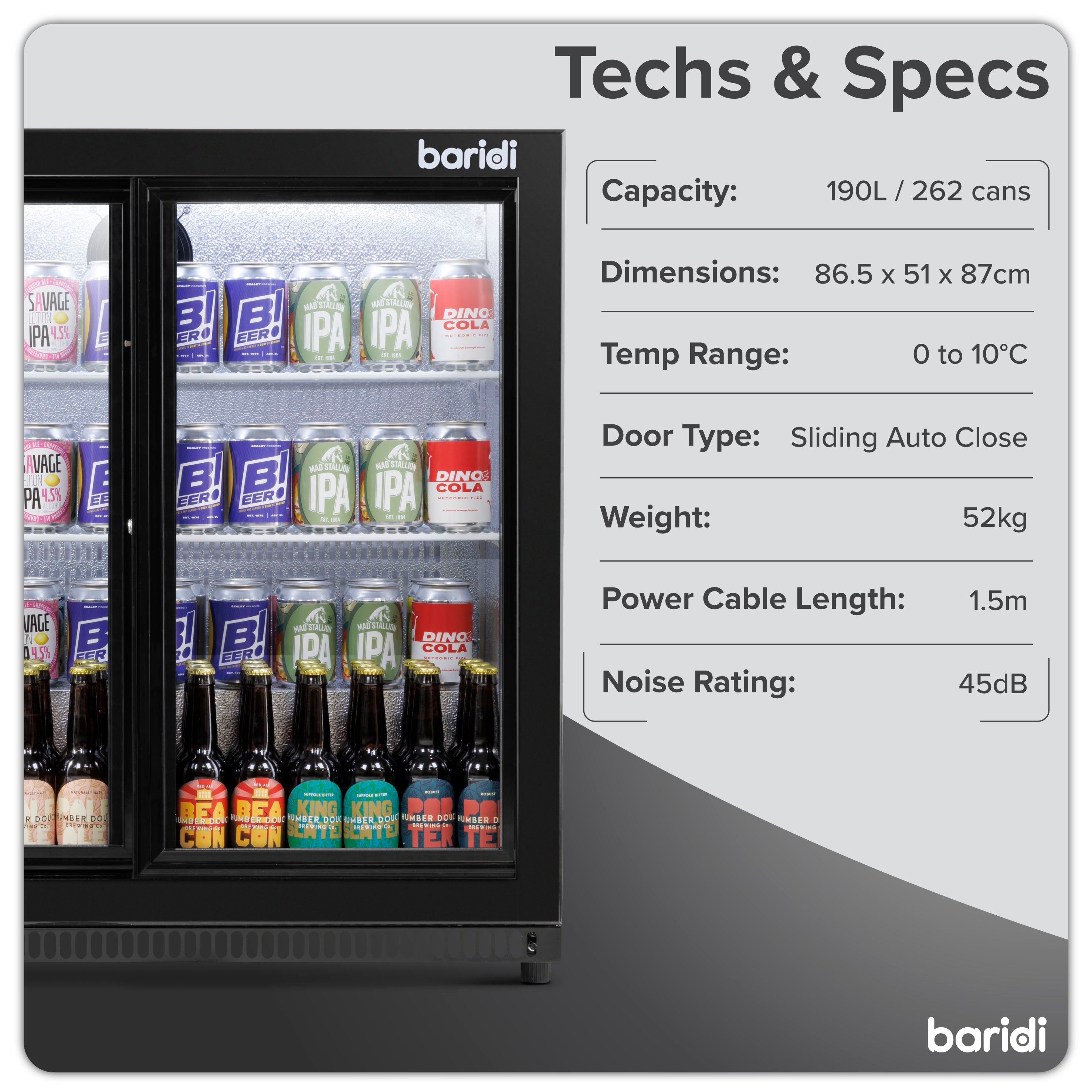 Baridi DH273 Drinks Fridge Action shot - infographic - tech - specs