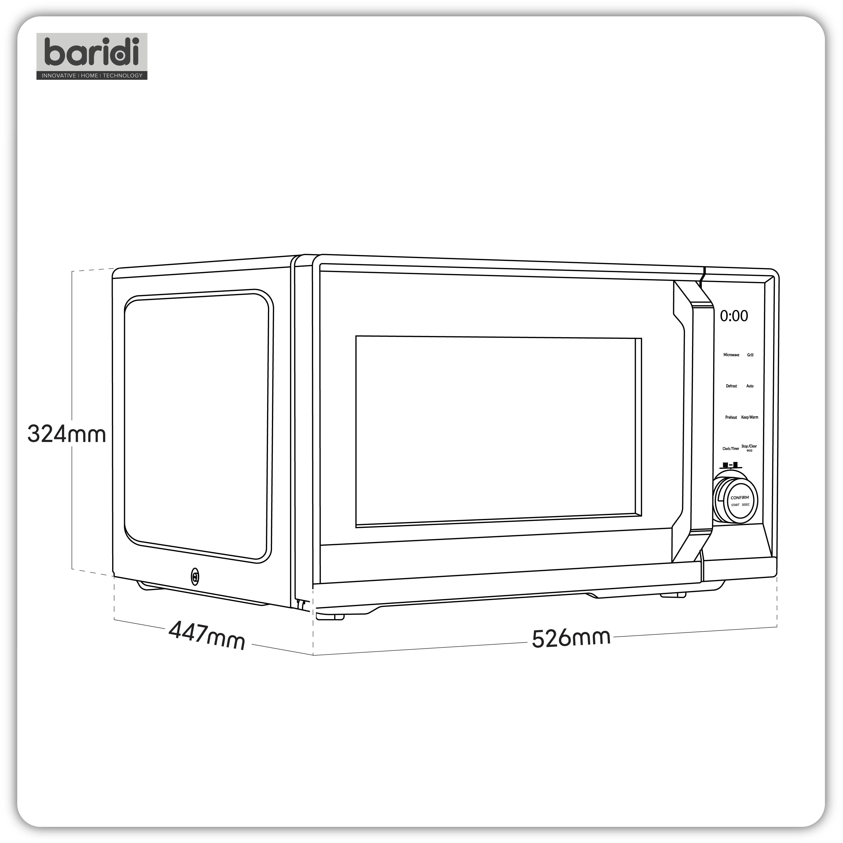 Baridi DH277 Microwave Action shot - dimension diagram