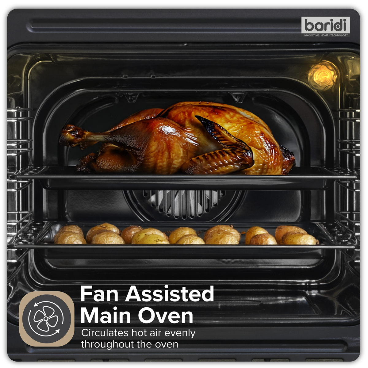 Baridi Kitchen Appliance Bundle 60cm, 72cm Built-Under Double Oven & Black Glass Gas Hob – DH449