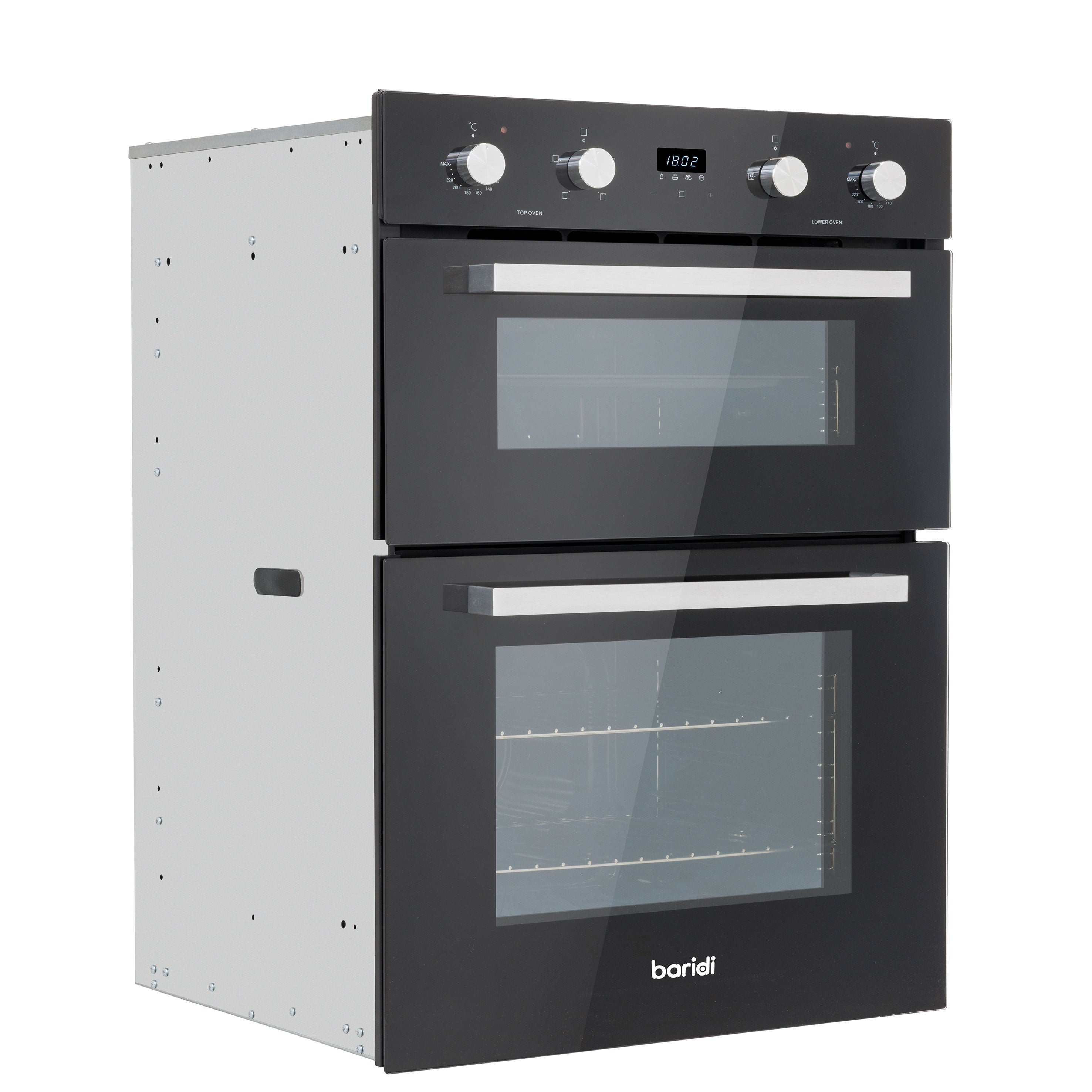 Baridi 72cm Under-Counter Double Oven, 74L Capacity, Energy Rating A, 8 Shelf Positions, Black Glass – DH278