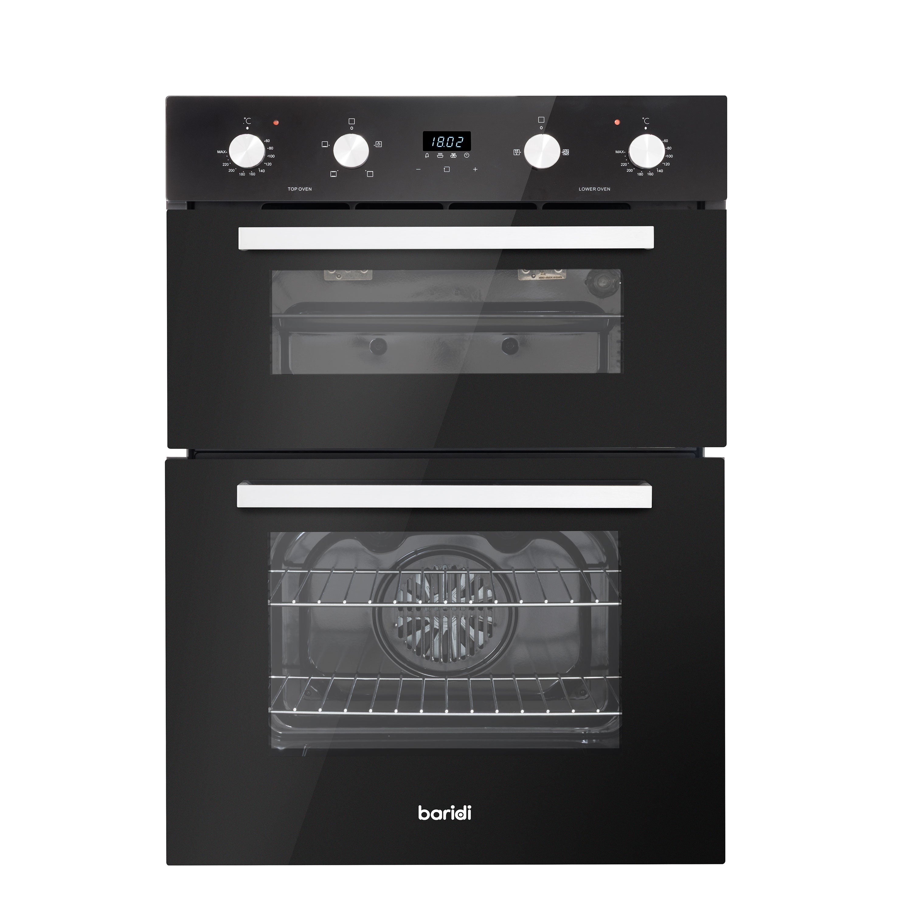 Baridi 72cm Under-Counter Double Oven, 74L Capacity, Energy Rating A, 8 Shelf Positions, Black Glass – DH278
