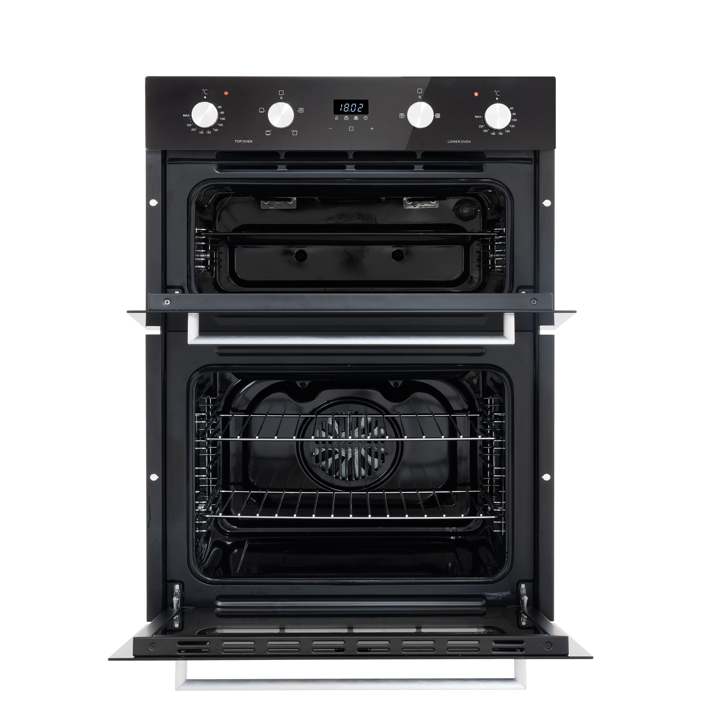 Baridi 72cm Under-Counter Double Oven, 74L Capacity, Energy Rating A, 8 Shelf Positions, Black Glass – DH278