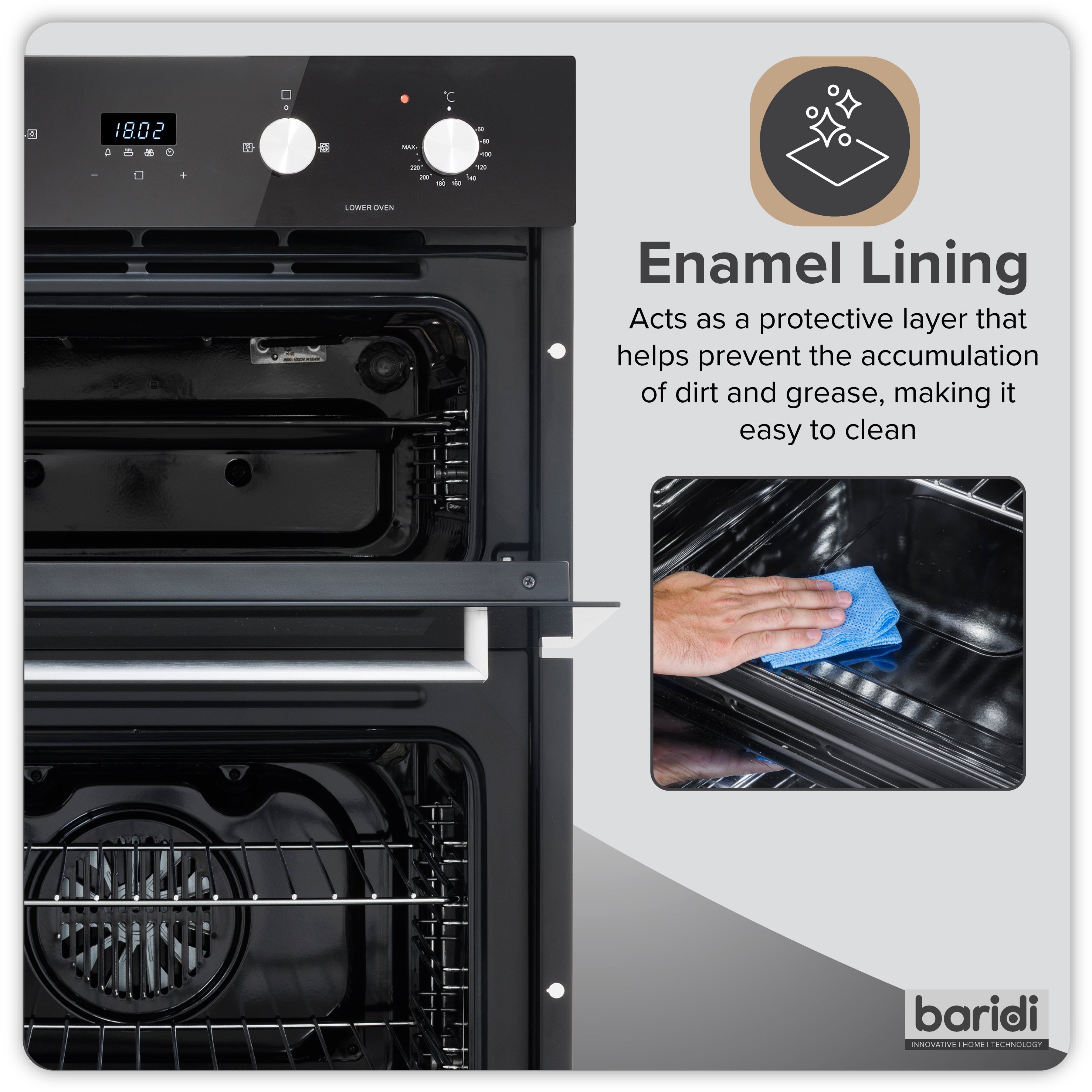 Baridi 90cm 88L Built-In Double Oven, Capacity, Energy Rating A, Black Glass – DH279