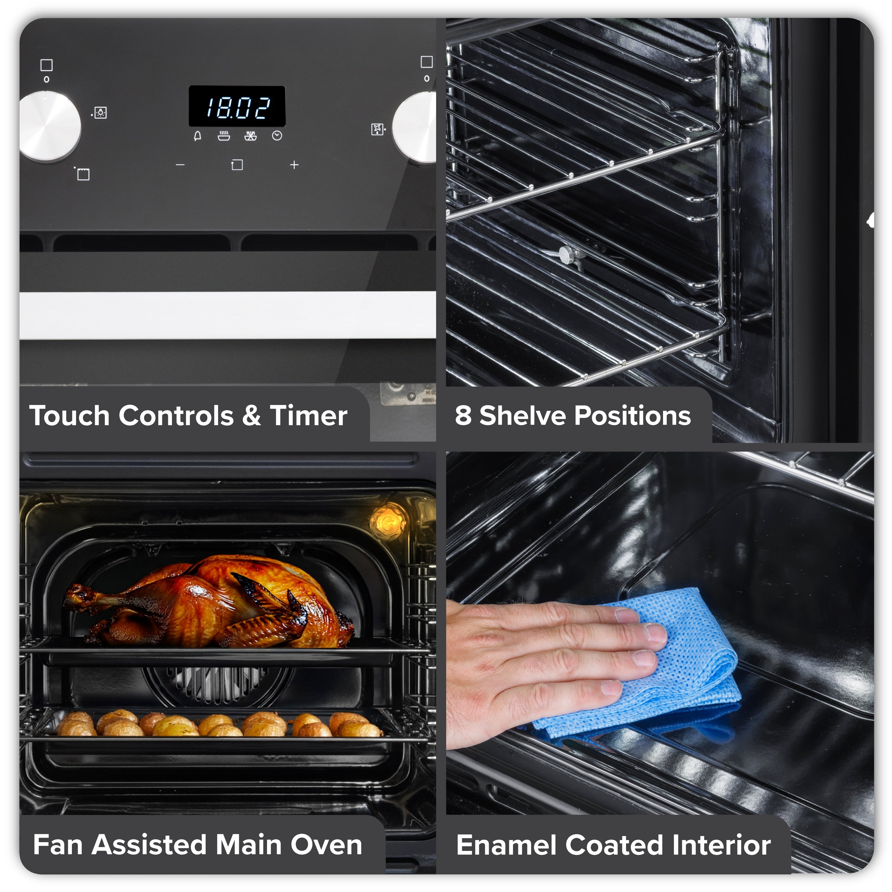 Baridi 90cm 88L Built-In Double Oven, Capacity, Energy Rating A, Black Glass – DH279