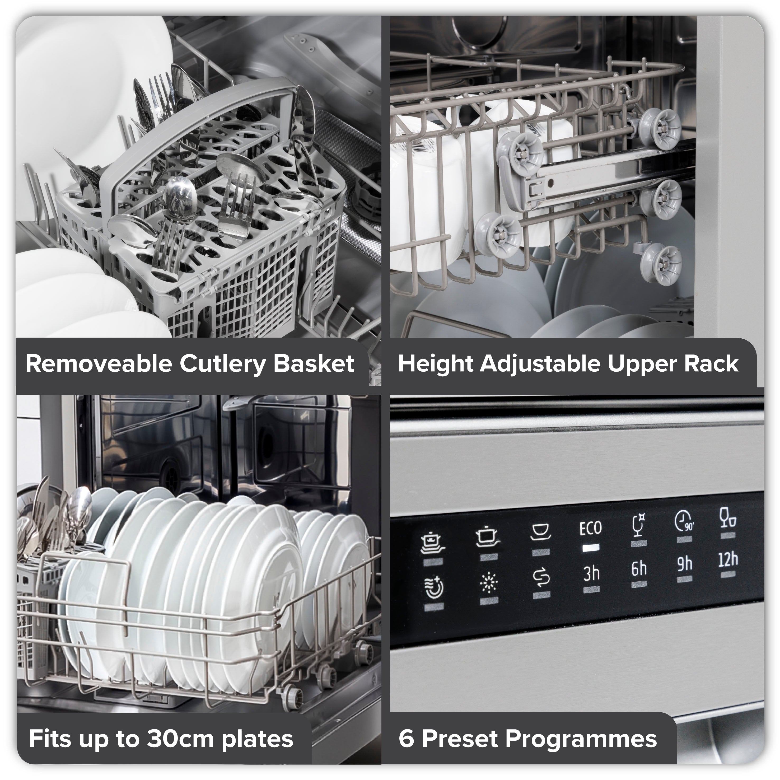 Baridi 60cm Freestanding Dishwasher, 13 Place Settings, 6 Programs, Silver - DH280