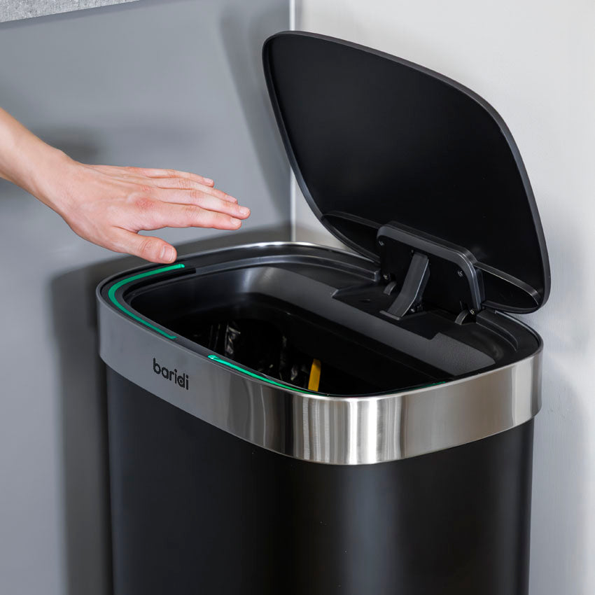 Baridi Sensor Bin, 65L Capacity, Black/Stainless Steel – DH282