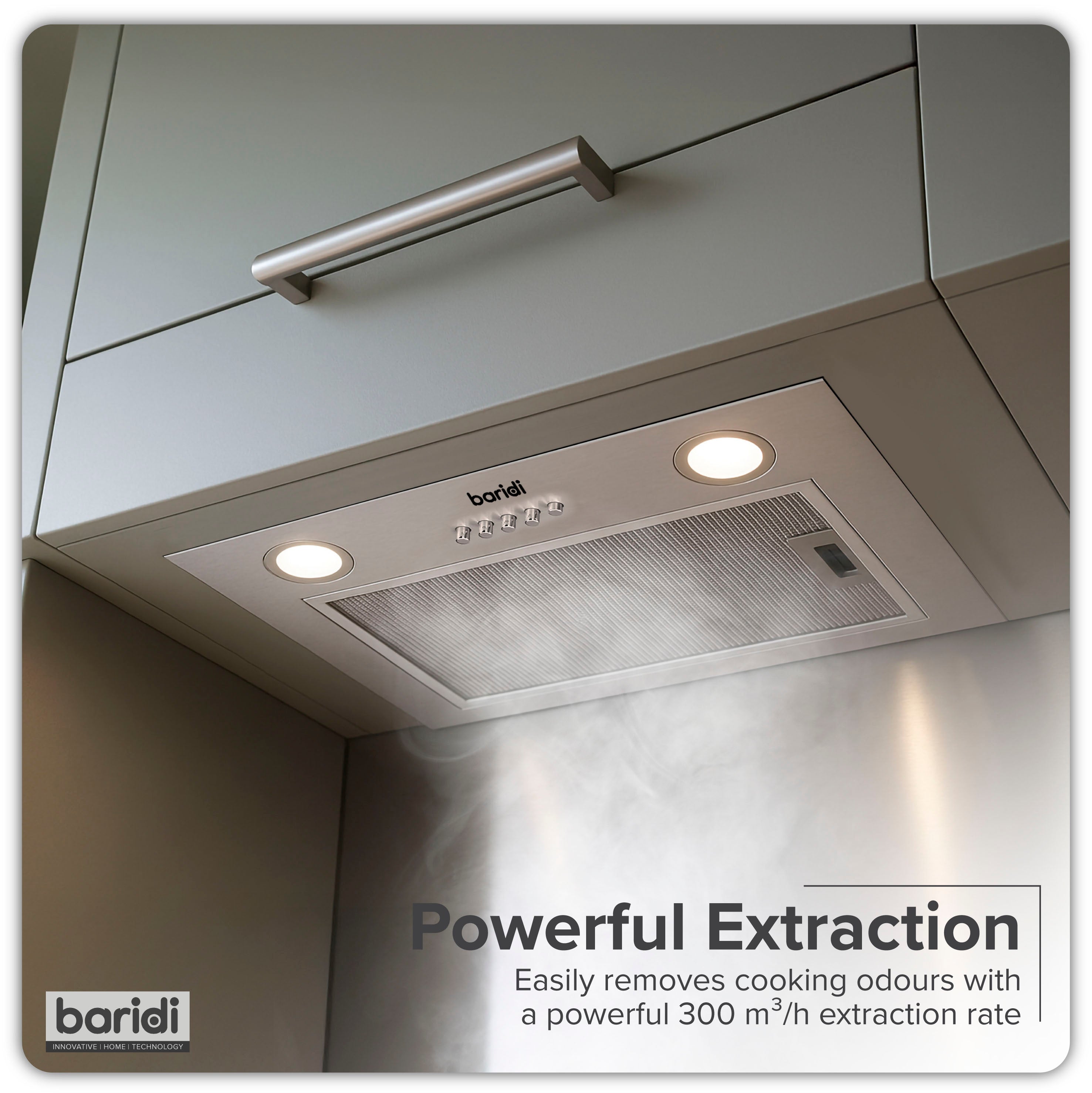 Baridi Built-In Cooker Hood 52cm with 5 Layer Filter, Stainless Steel - DH284