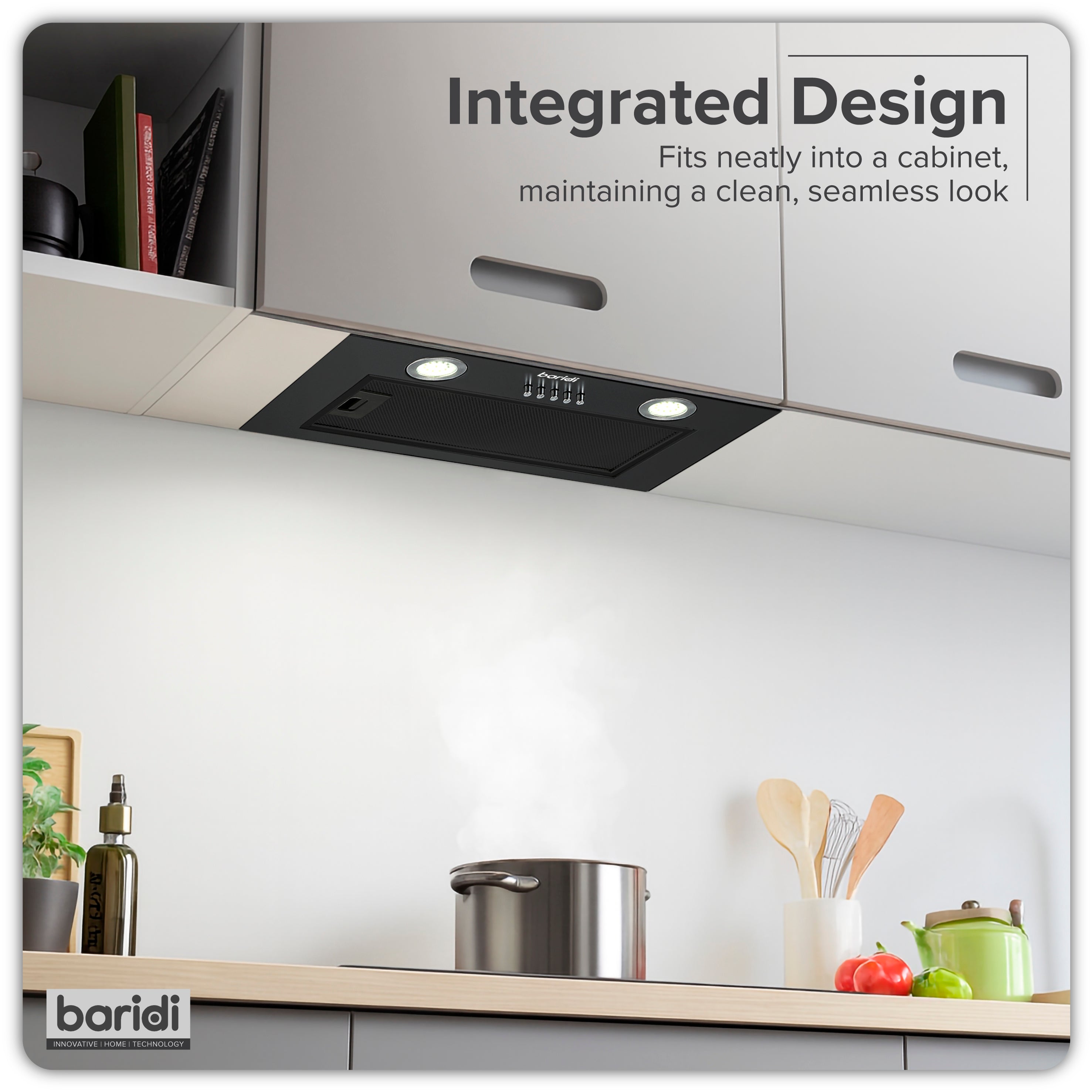 Baridi Built-In Cooker Hood 52cm with 5 Layer Filter, Black - DH285