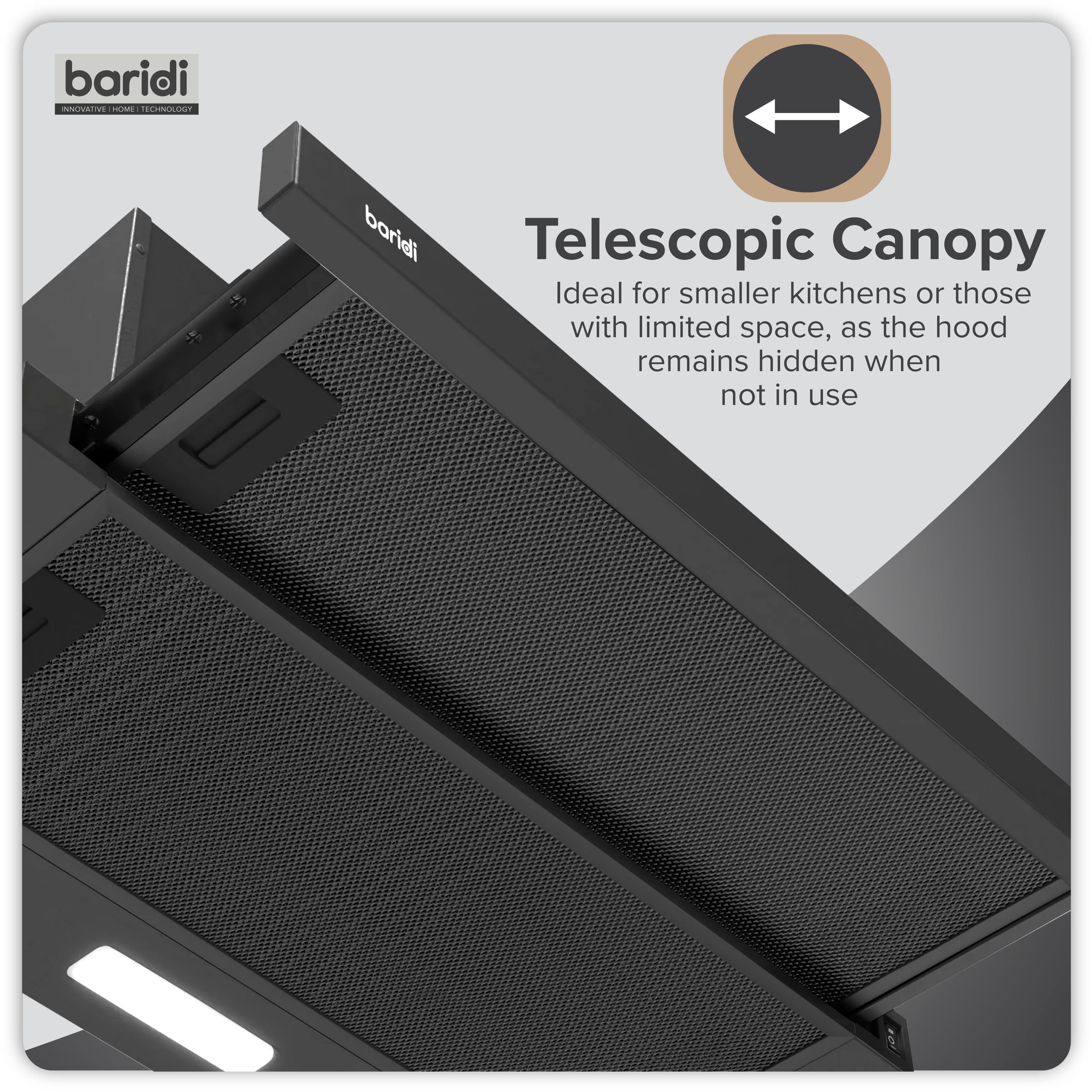 Baridi Telescopic Cooker Hood, 60cm with Aluminium Filters, Black – DH287