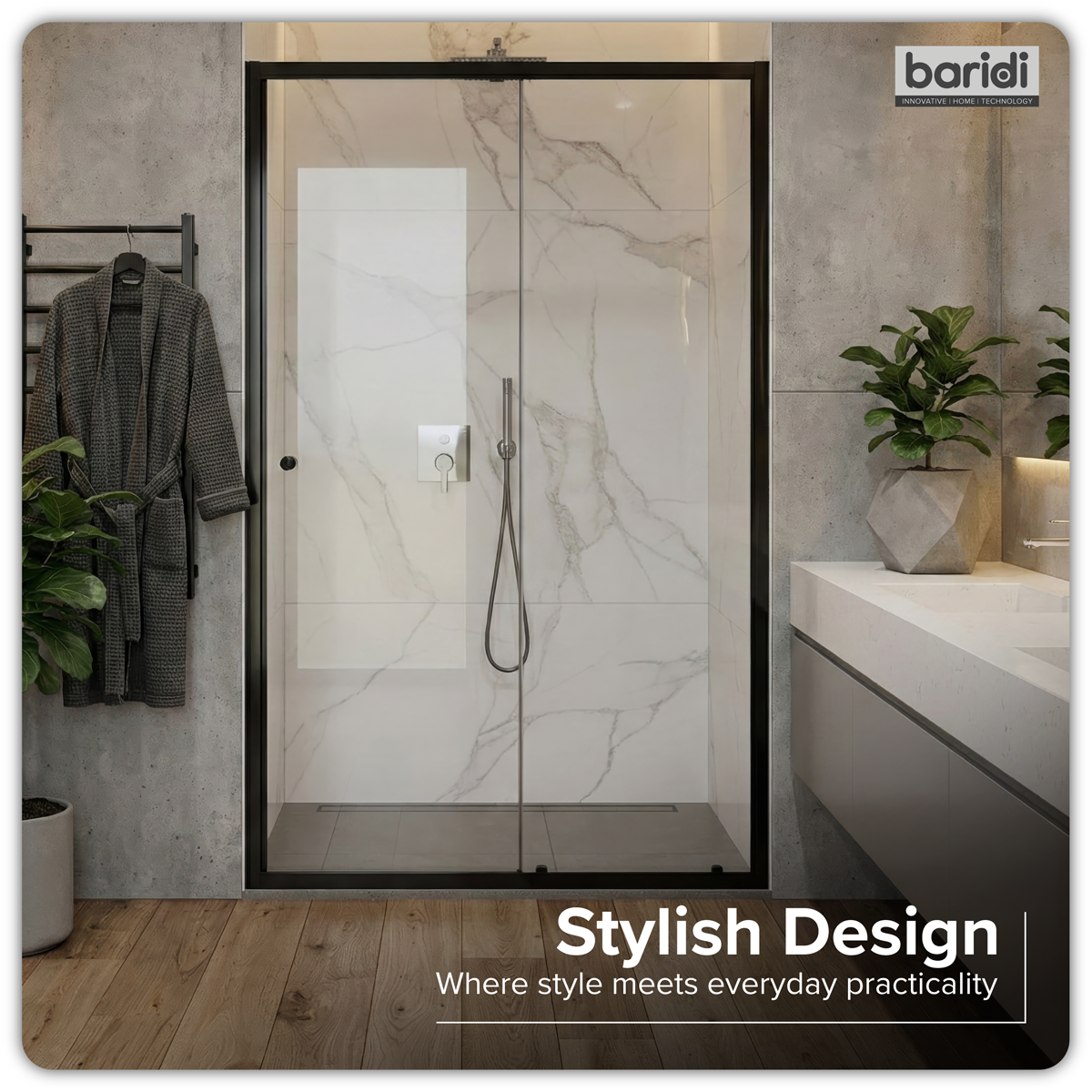 Baridi Sliding Shower Door 1200 x 1850mm, 6mm Tempered Glass, Black – DH295