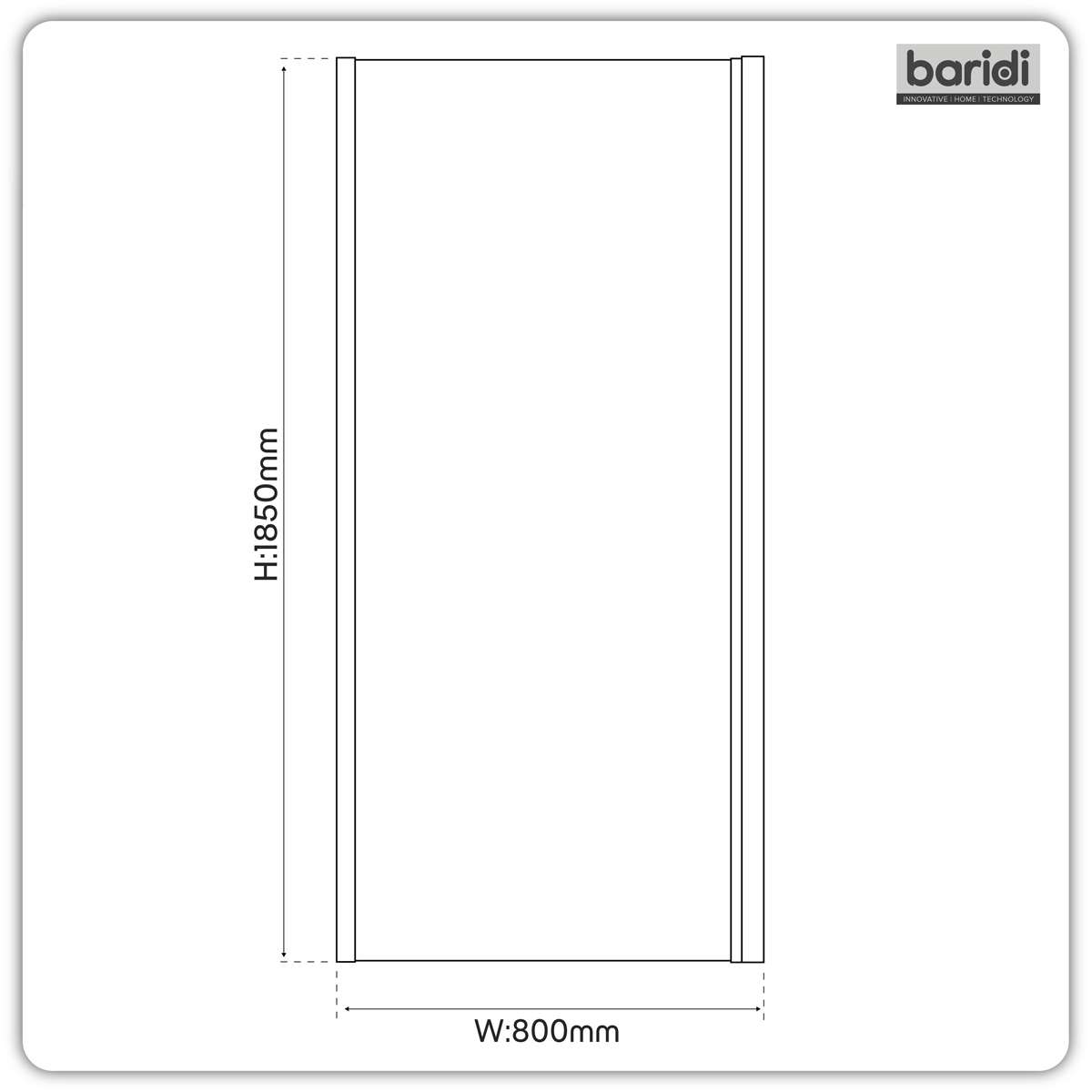 Baridi Side Panel for Sliding Shower Doors, 6mm Tempered Glass, 800 x 1850mm, Chrome - DH296