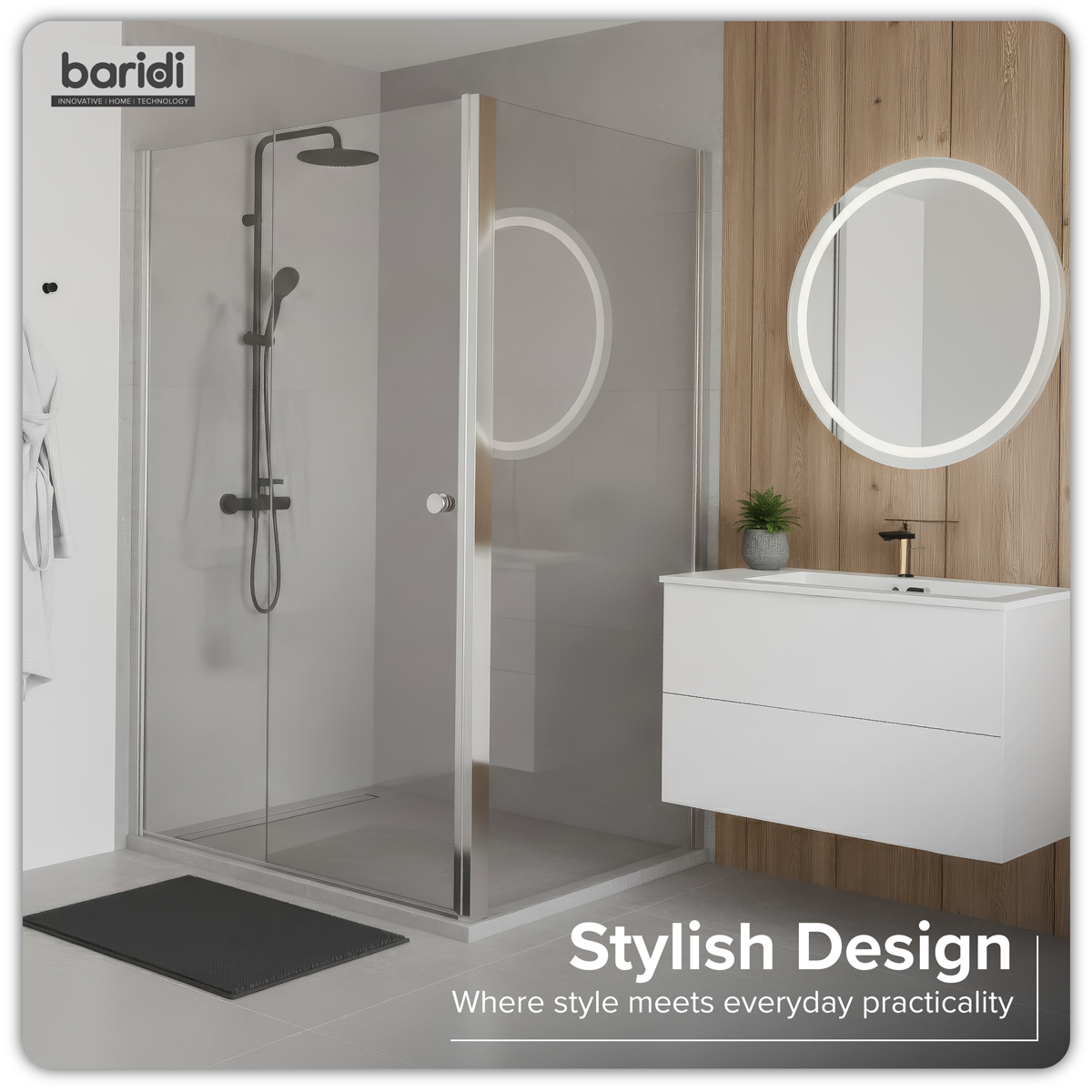 Baridi Side Panel for Sliding Shower Doors, 6mm Tempered Glass, 800 x 1850mm, Chrome - DH296