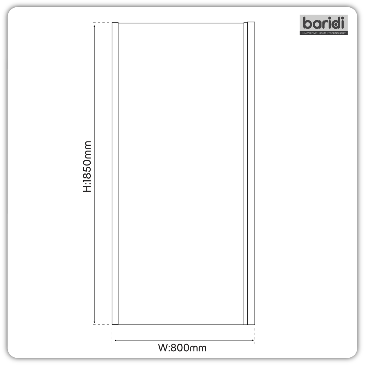 Baridi Side Panel for Sliding Shower Doors, 6mm Tempered Glass, 800 x 1850mm, Black - DH297