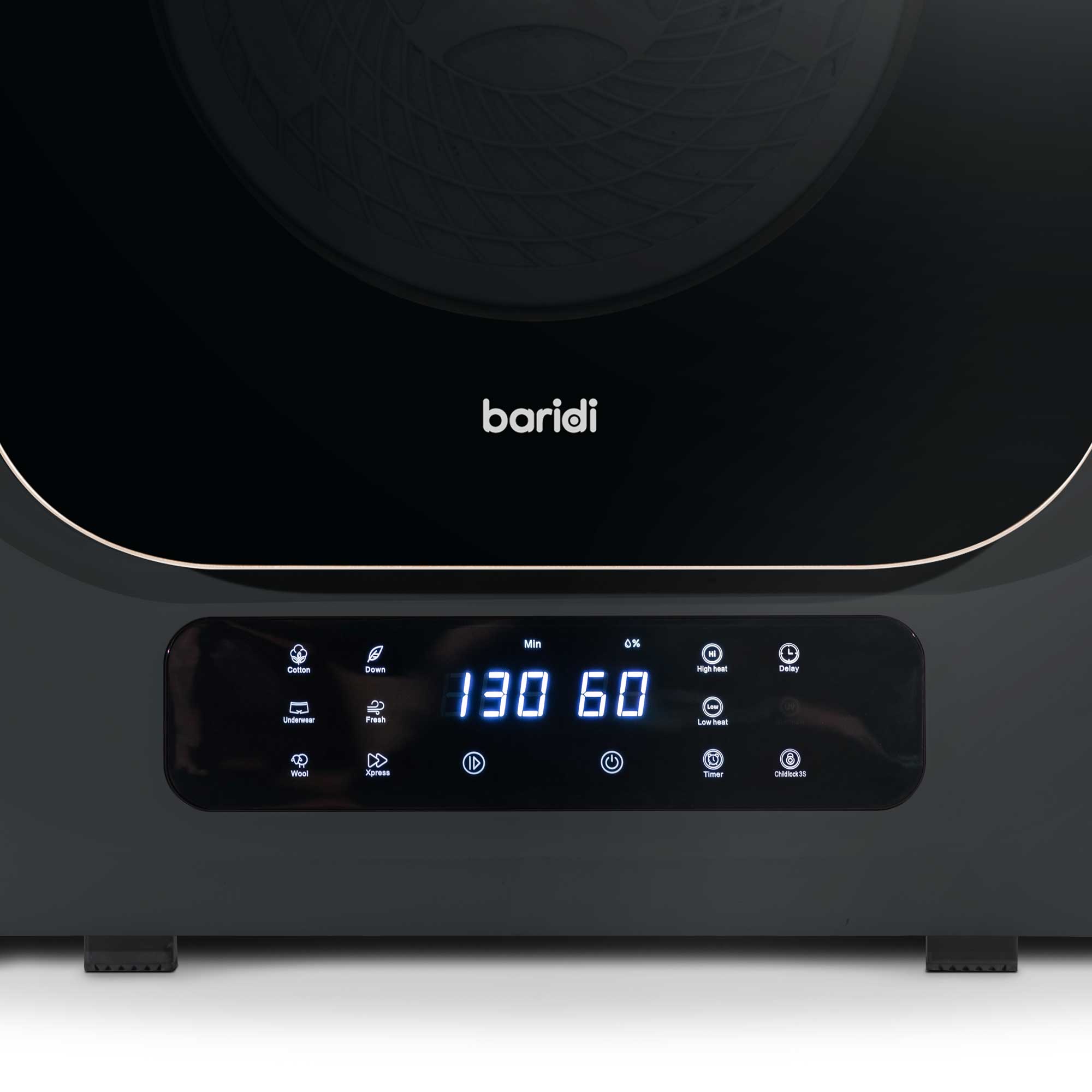 Baridi Mini Tabletop Tumble Dryer with Digital Controls, 2.5kg Capacity, includes wall mounted brackets - DH229