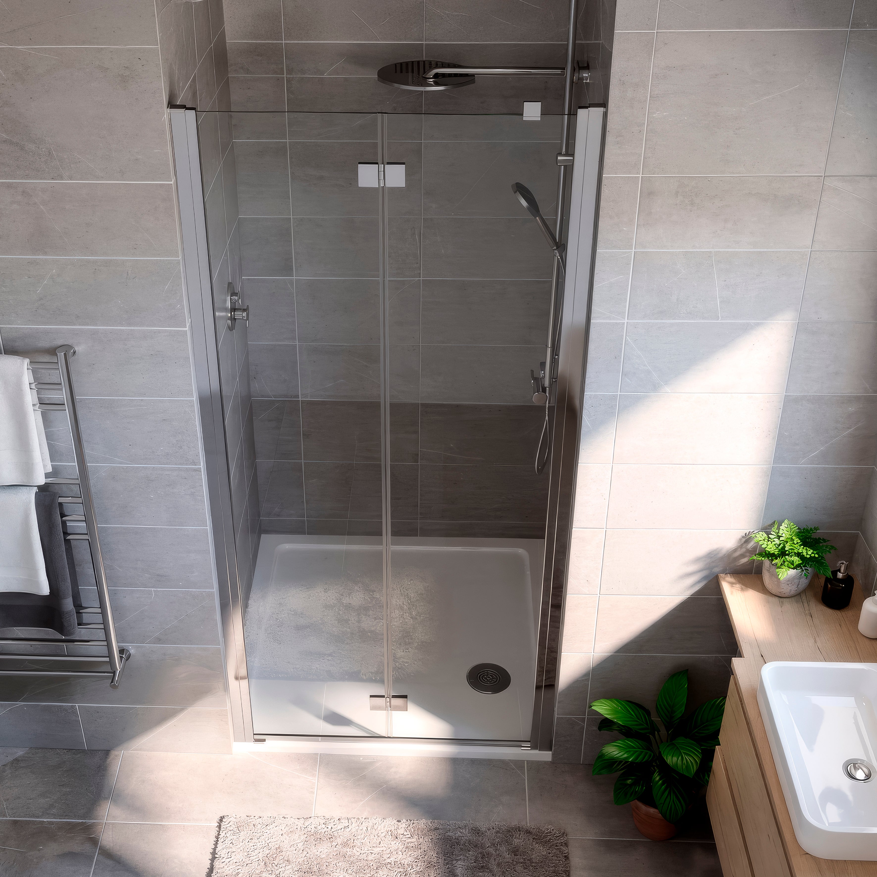 Baridi Bi-Fold Shower Door 800 x 1850mm, 6mm Tempered Glass, Reversible Installation, Chrome - DH305