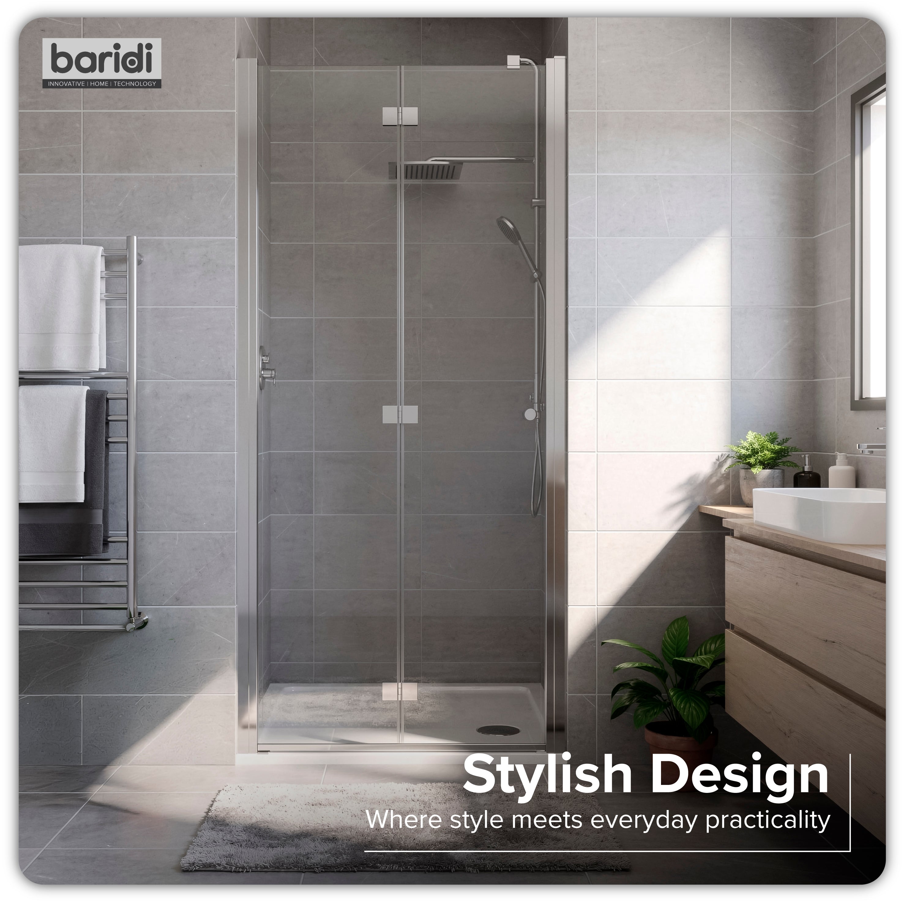 Baridi Bi-Fold Shower Door 800 x 1850mm, 6mm Tempered Glass, Reversible Installation, Chrome - DH305