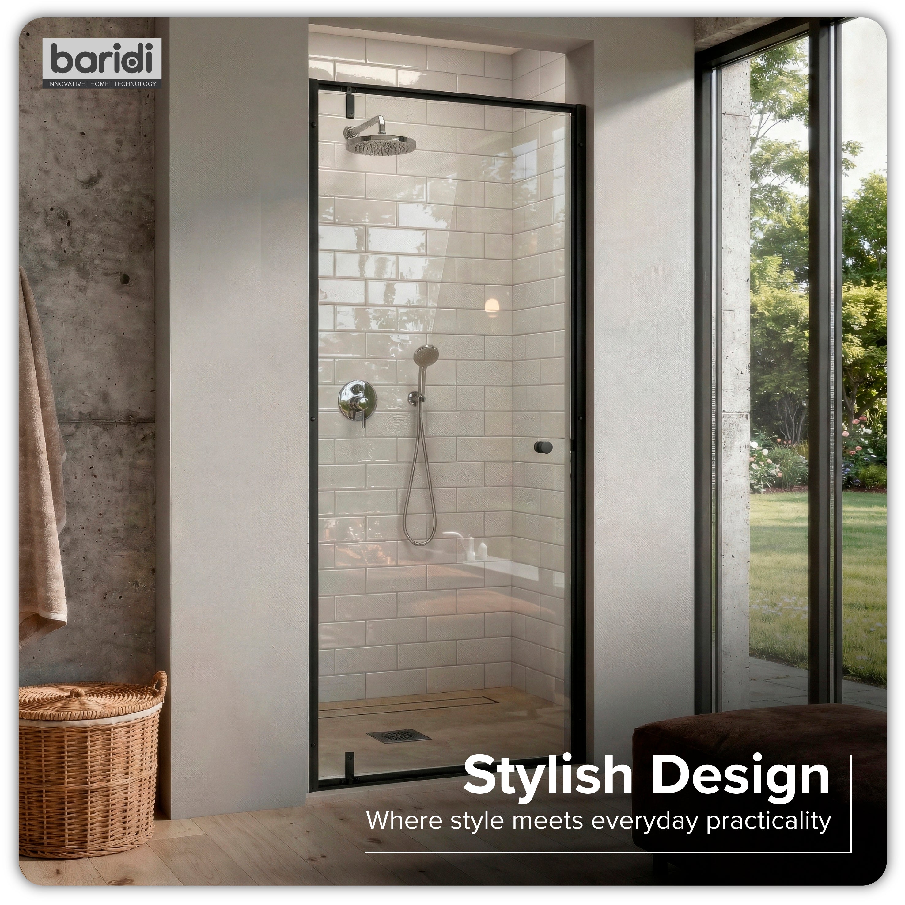 Baridi Hinged Shower Door 800 x 1850mm, 6mm Tempered Glass, Reversible Installation, Black - DH307