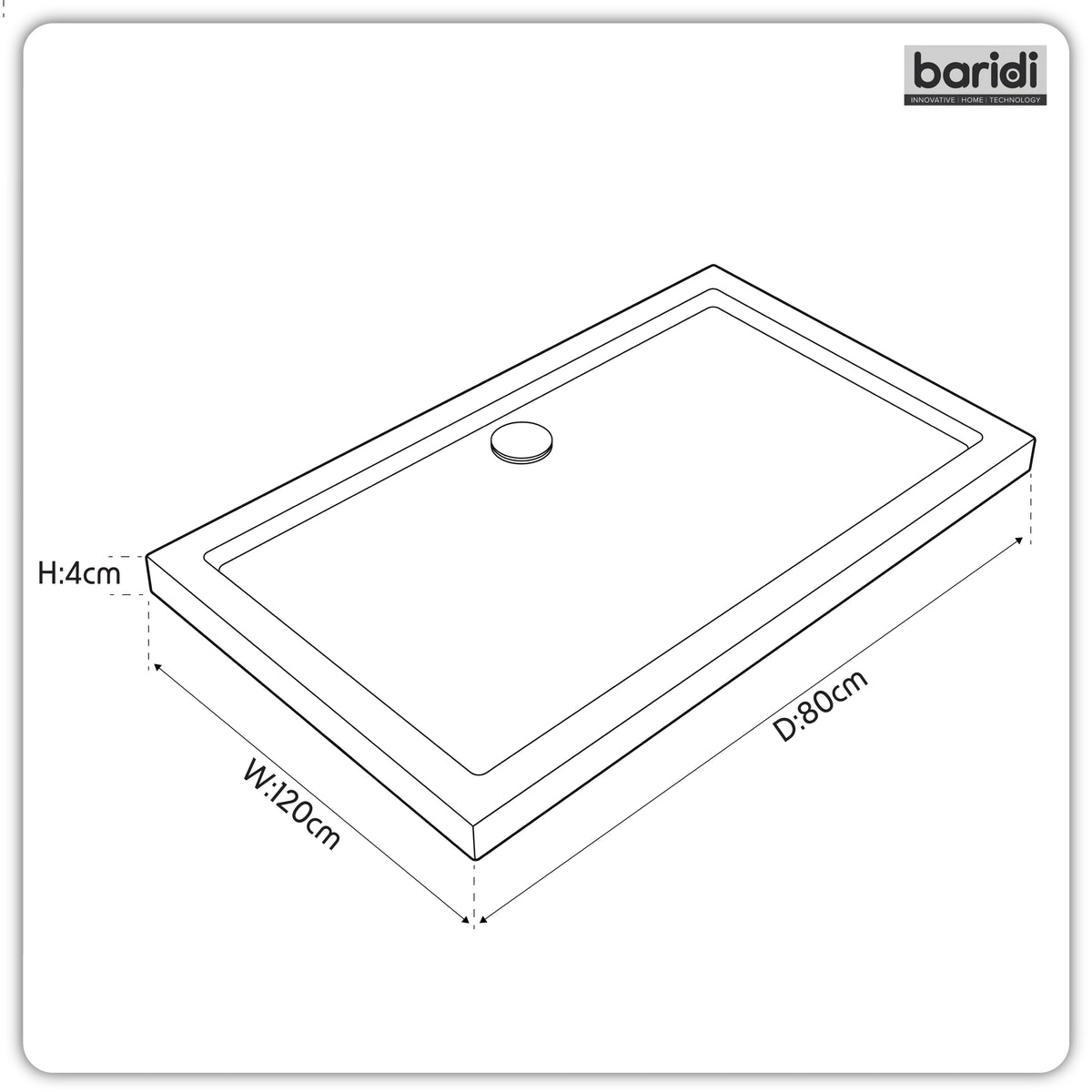 Baridi Rectangular Shower Tray 1200 x 800 x 40mm for Shower Enclosures, Acrylic, White - DH311
