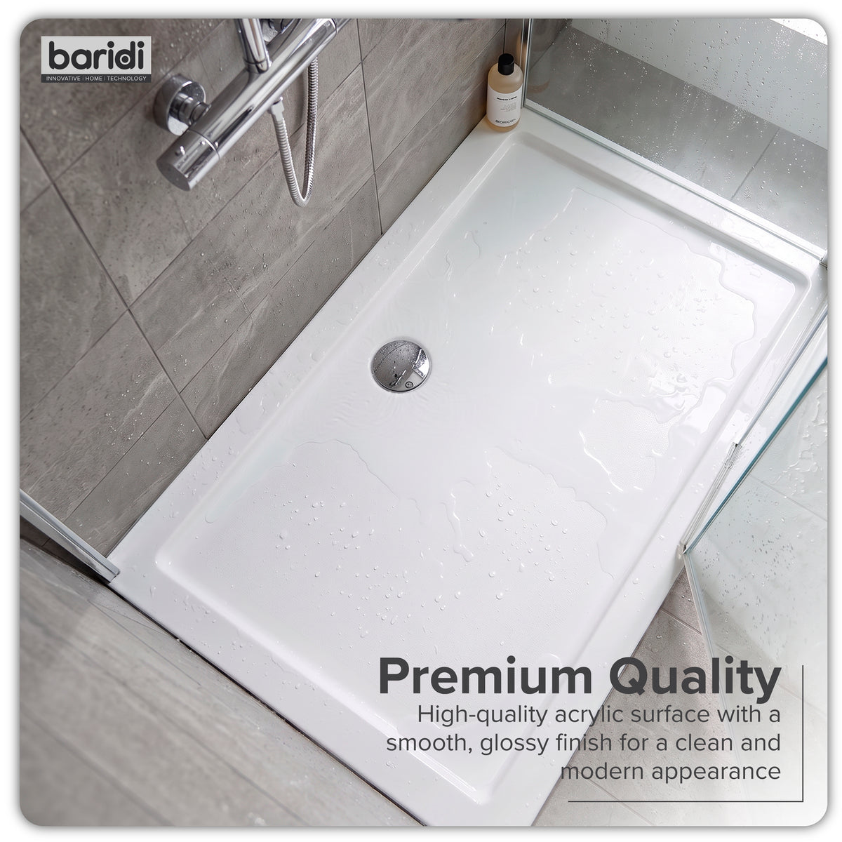 Baridi Rectangular Shower Tray 1200 x 800 x 40mm for Shower Enclosures, Acrylic, White - DH311