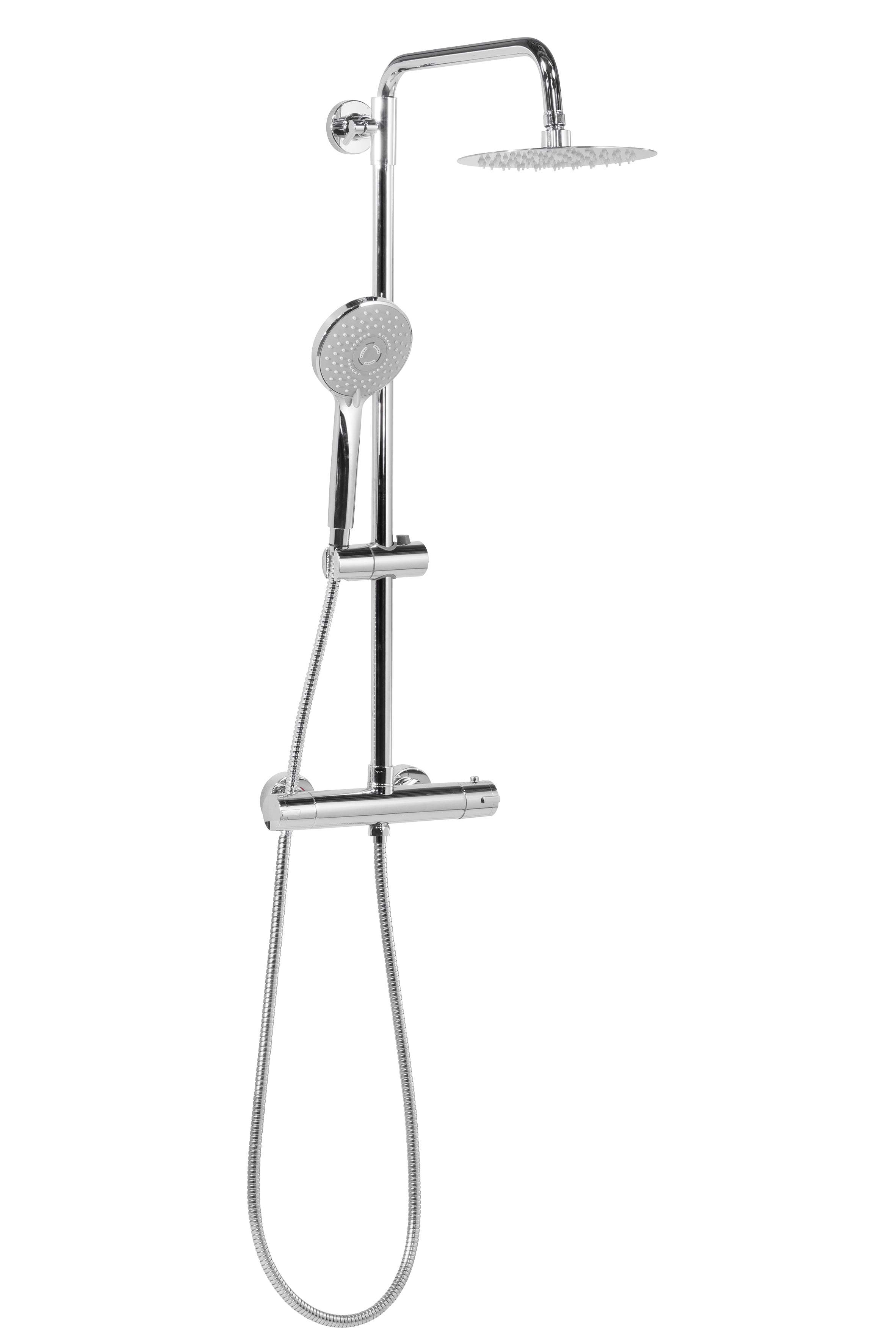 Baridi Thermostatic Shower Mixer Set, 20cm Round Head, Height Adjustable Rail, Chrome - DH314